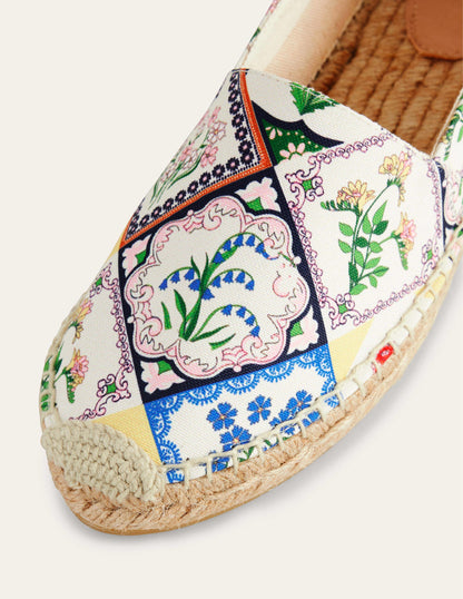 Klassische Espadrilles mit flacher Sohle-Naturweiß, Wilde Glockenblumen-3