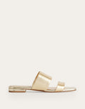 Sandalen mit Doppelriemen-Gold-Metallic, Walkleder