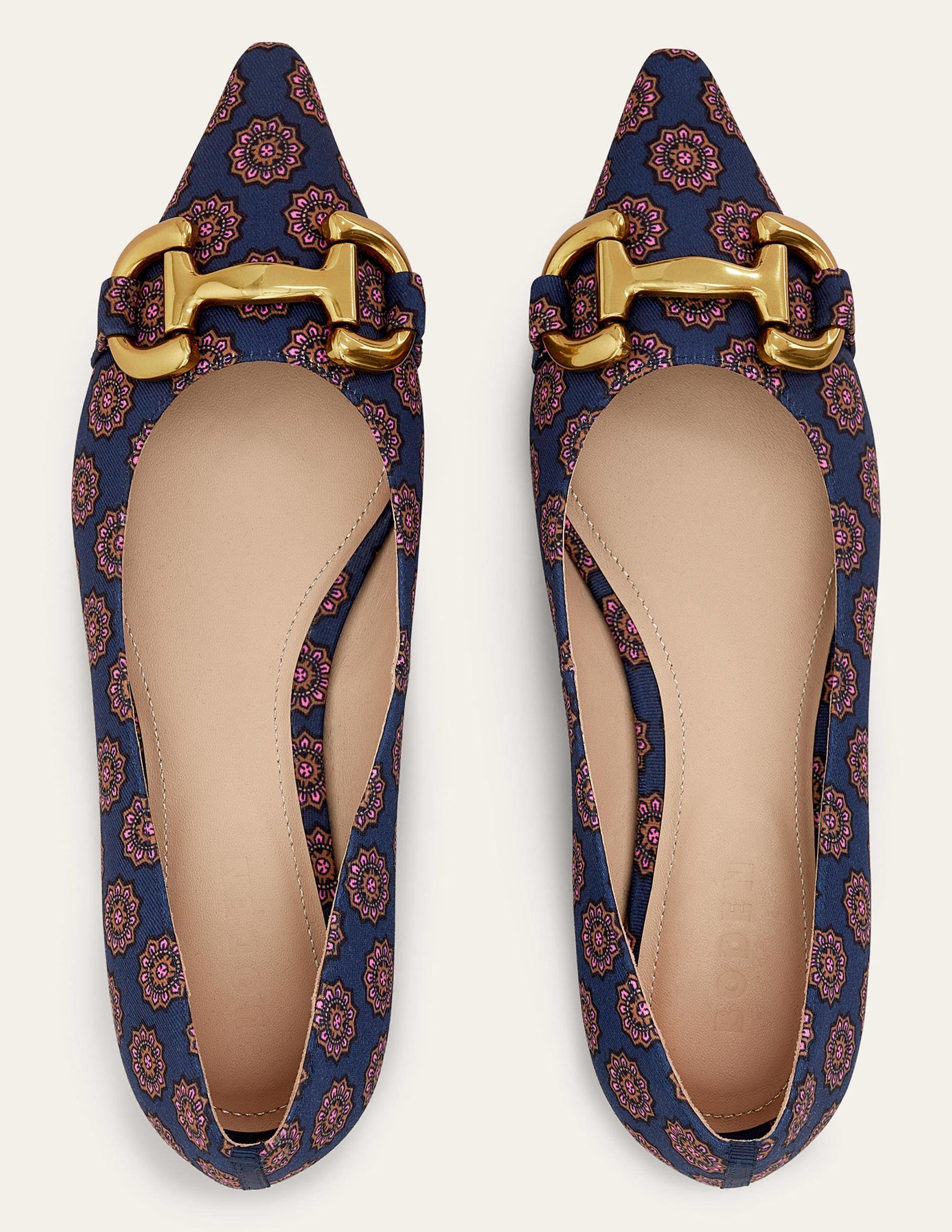 Snaffle Trim Ballet Flats-French Navy, Sunflower Geo-4