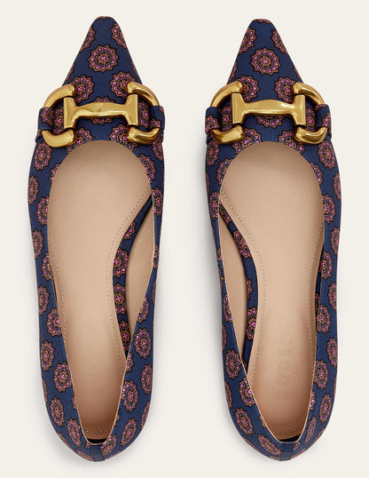 Snaffle Trim Ballet Flats-French Navy, Sunflower Geo-4