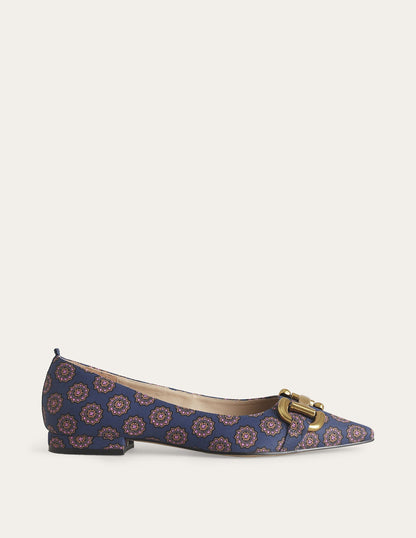 Snaffle Trim Ballet Flats-French Navy, Sunflower Geo-1
