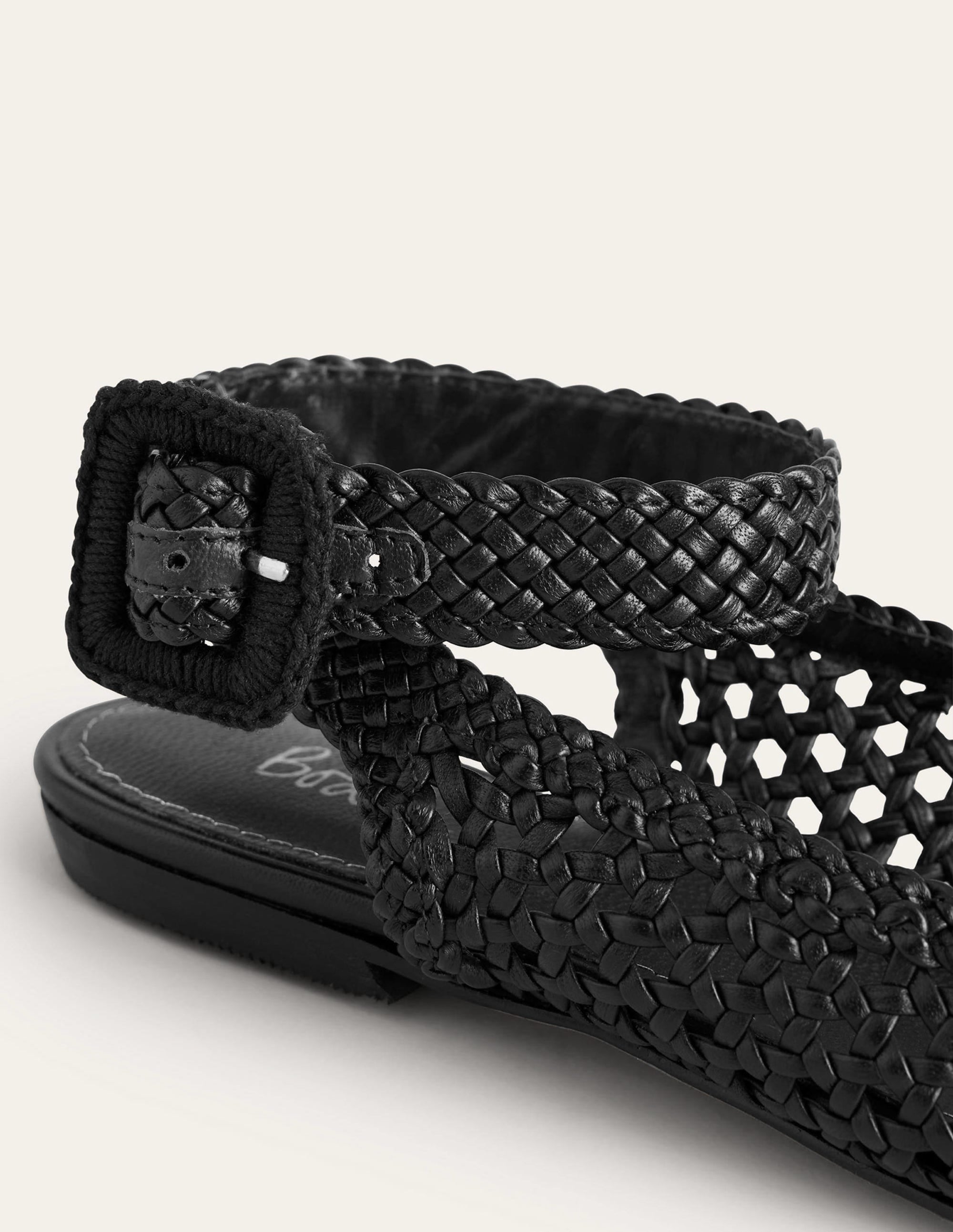 Ankle Strap Pointed Flats-Black Woven Leather - Image 4