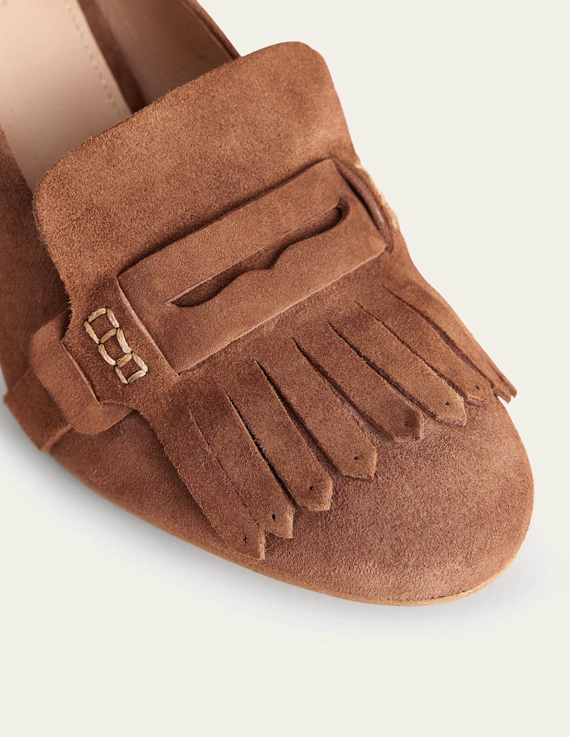Absatz-Loafer mit Fransendetail-Goldbraun, Veloursleder-3