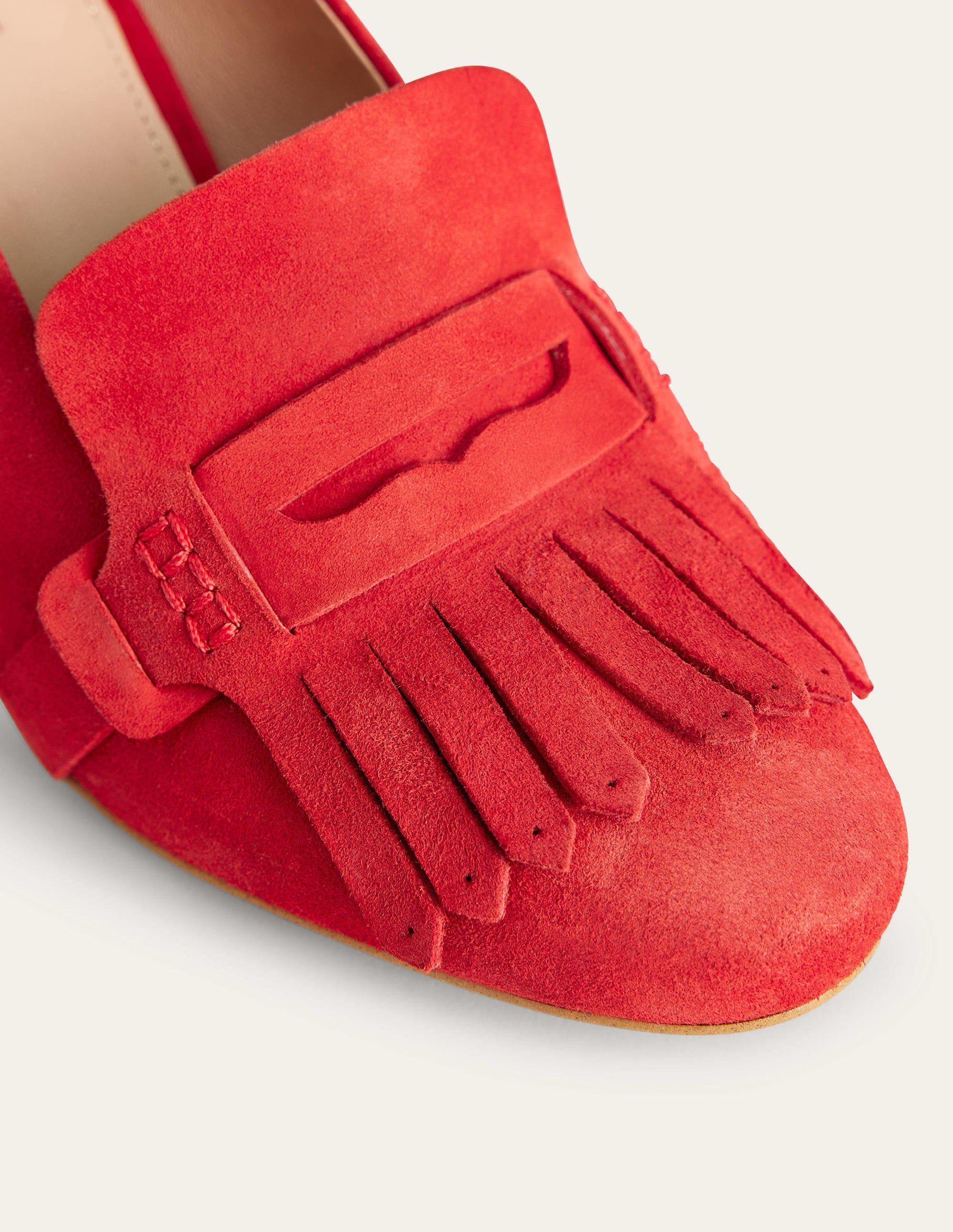 Mocassins à talons avec franges-Daim de chevreau tomate - Image 3