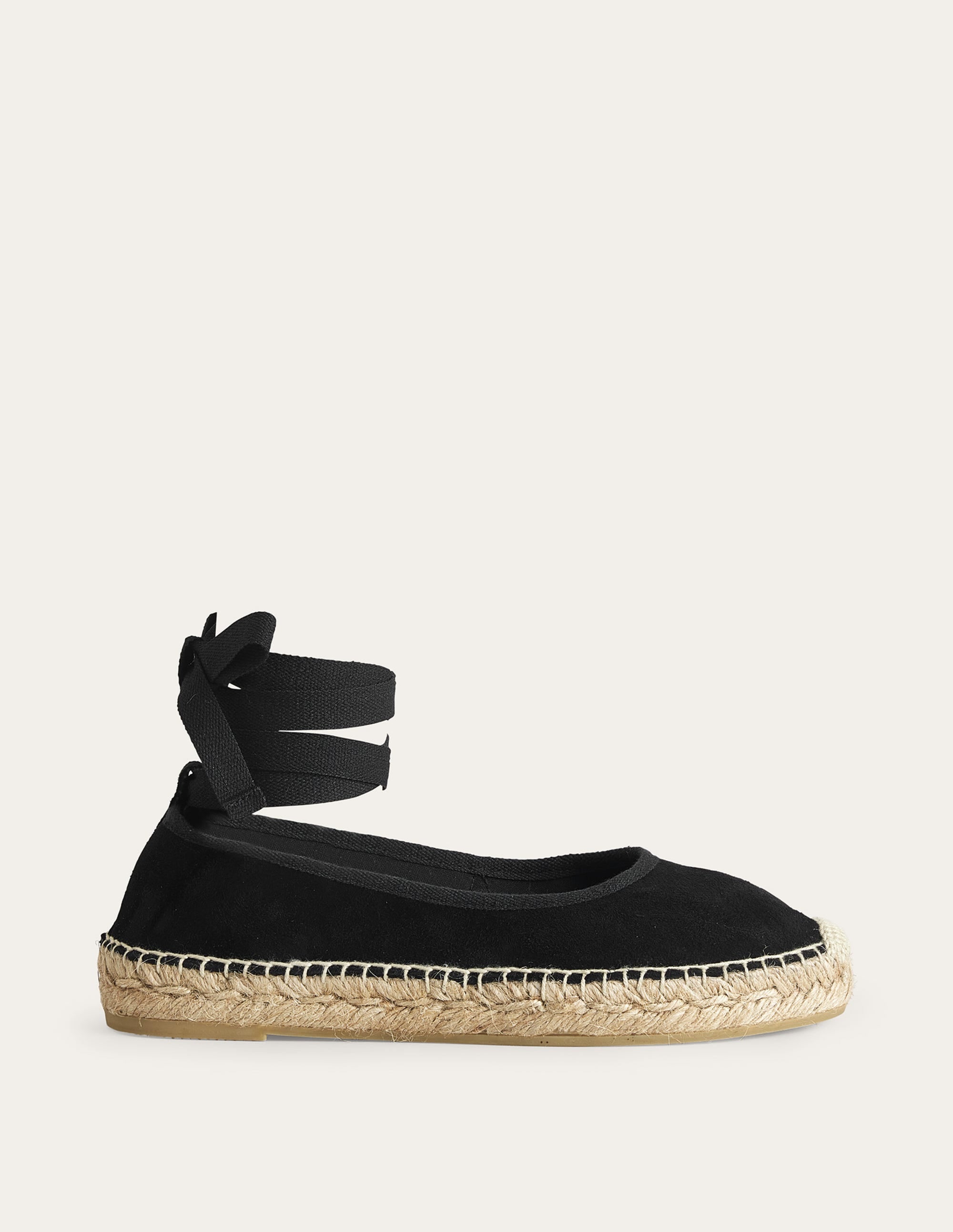 Espadrilles nouées à la cheville-Daim noir - Image 1