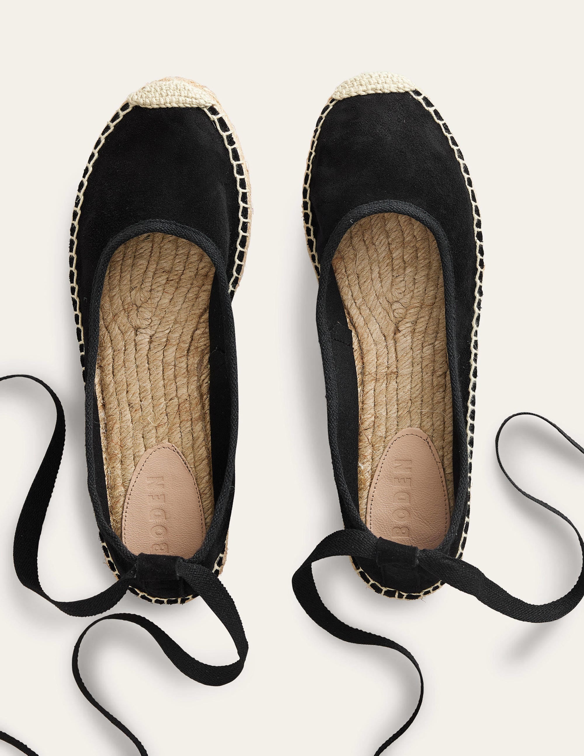 Espadrilles nouées à la cheville-Daim noir - Image 4