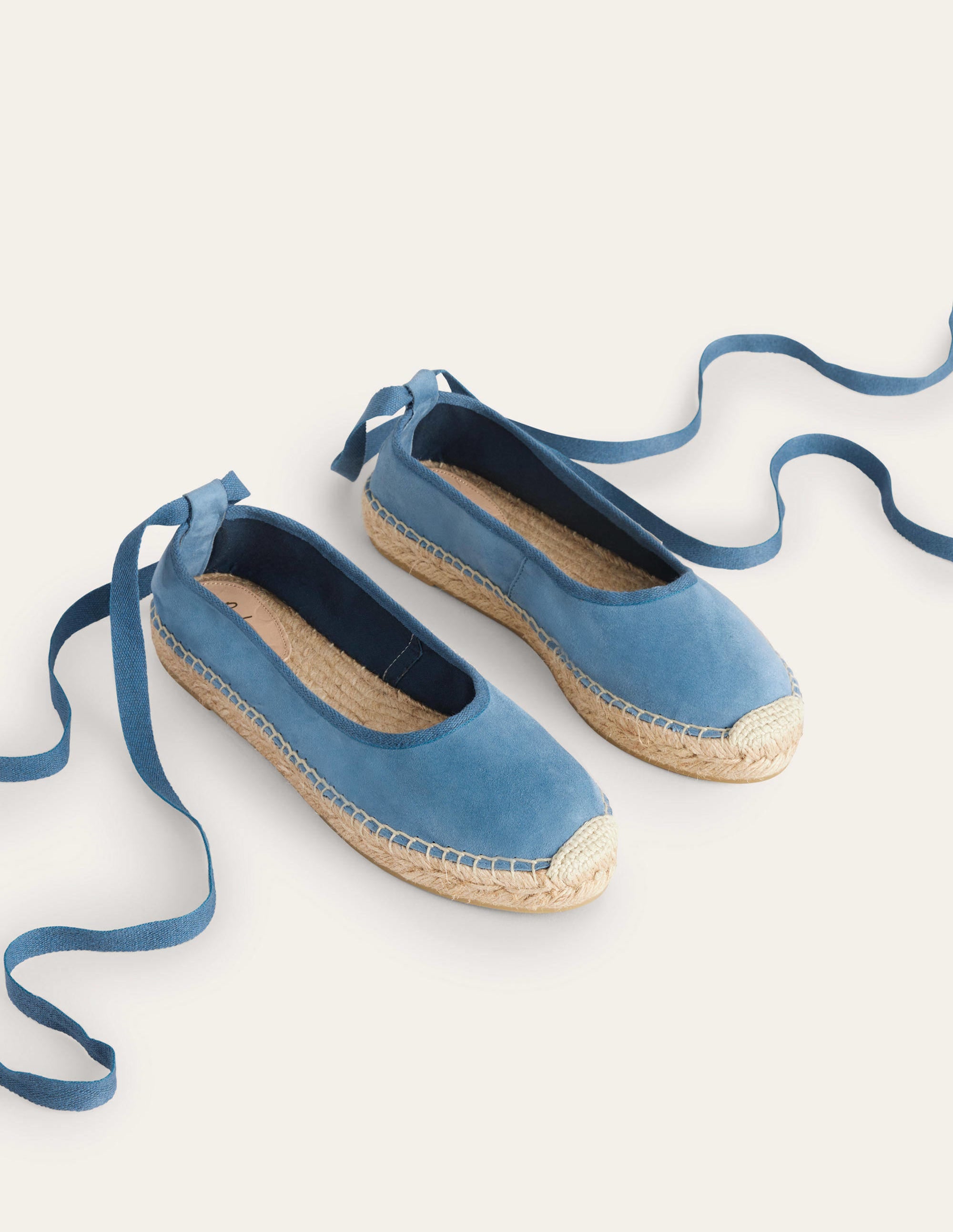Espadrilles nouées à la cheville-Daim bleu caporal - Image 3