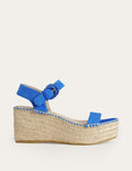Espadrilles mit Keilabsatz-Fischreiherblau, Veloursleder