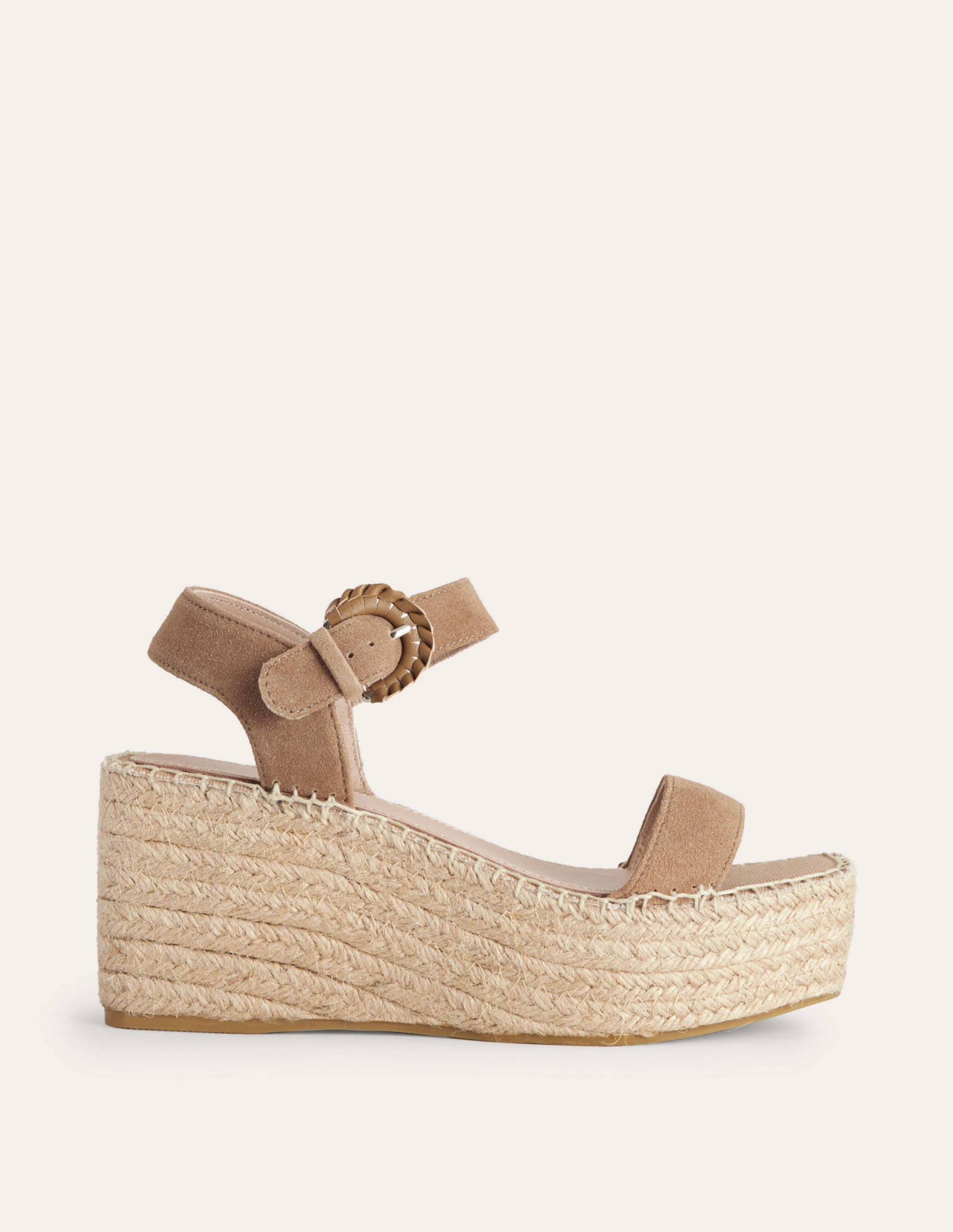 Espadrilles mit Keilabsatz-Eichelbraun, Veloursleder - Image 1