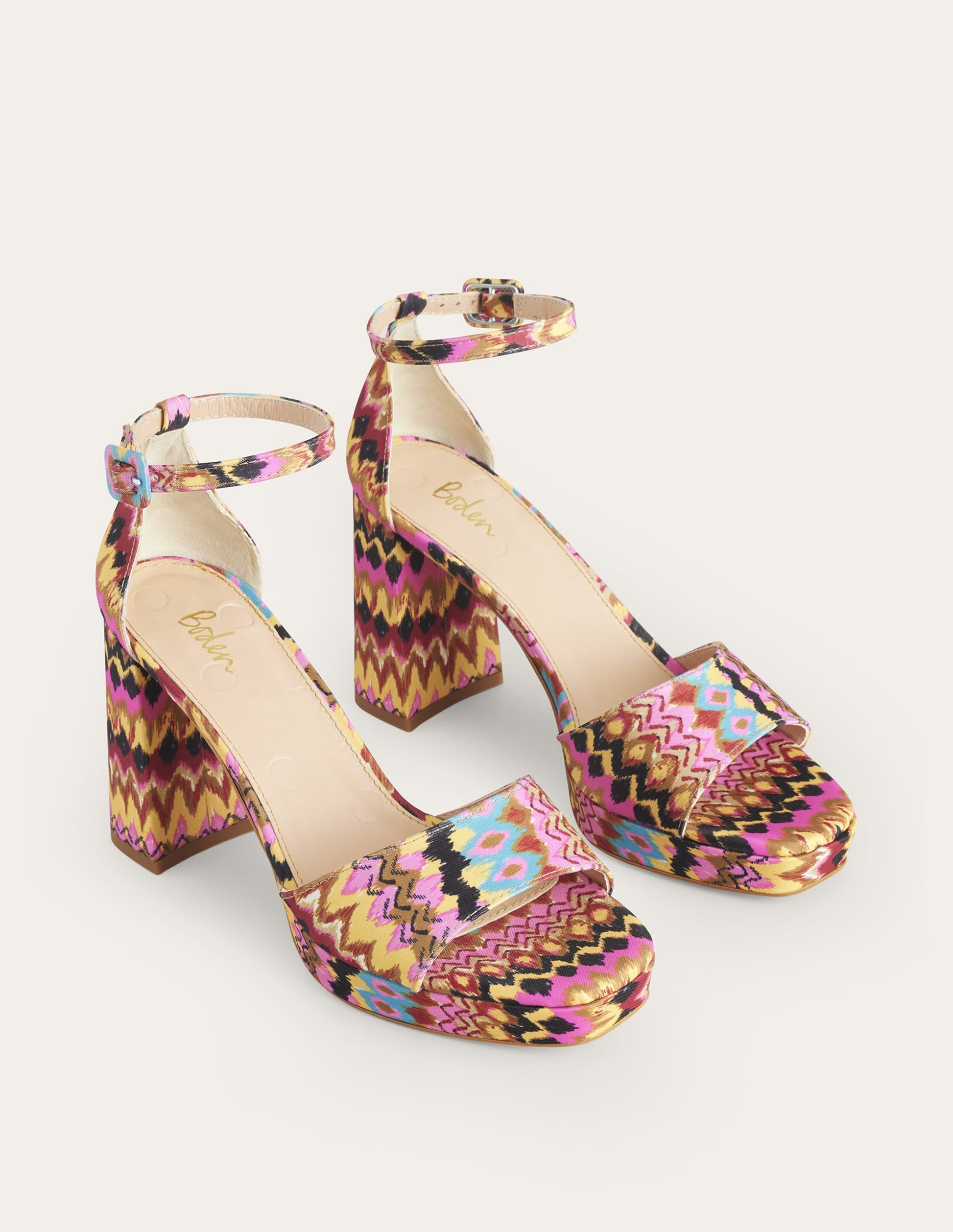 Sandales à talons compensés-Multi, motif ikat texturé-2