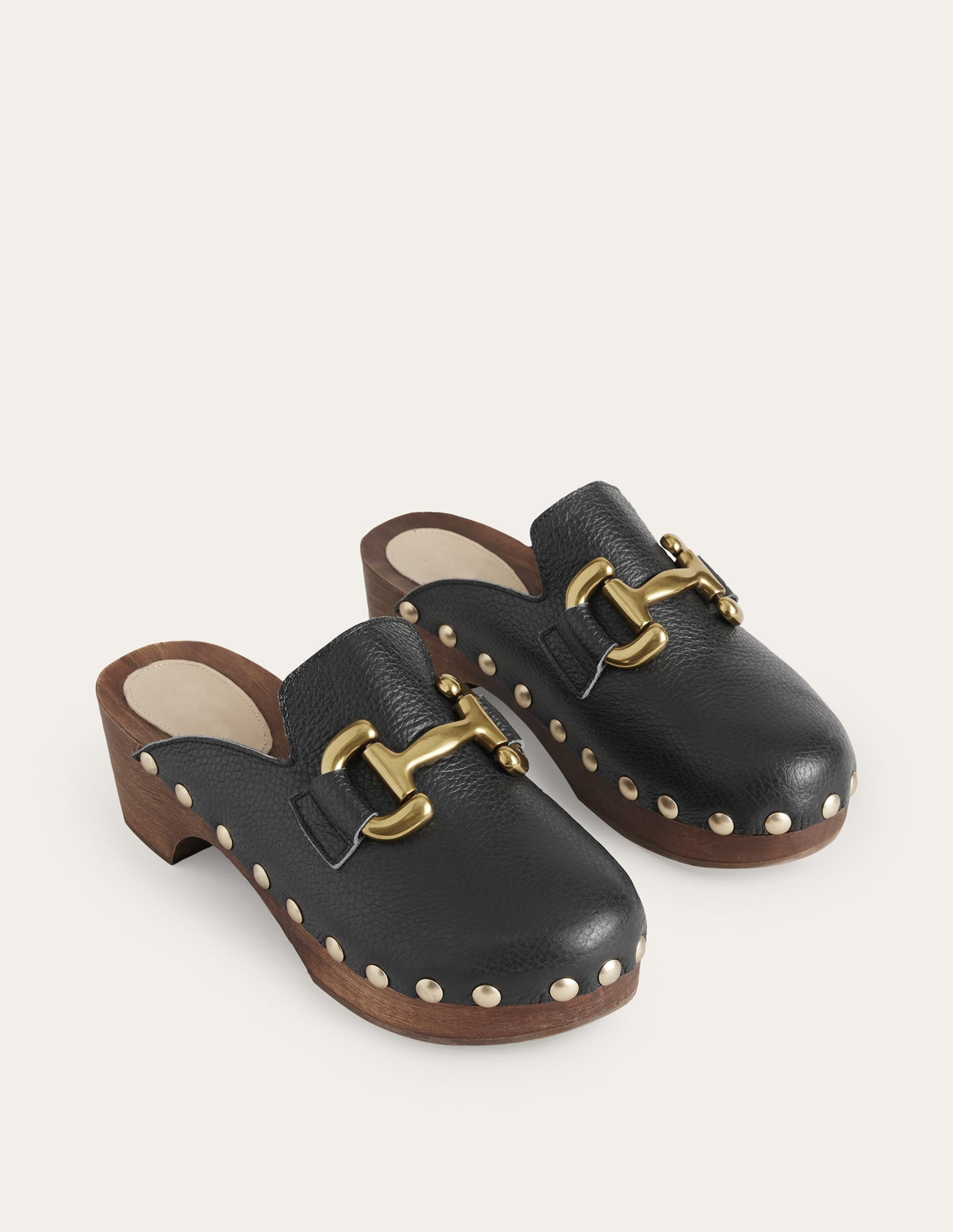 Iris Snaffle Heeled Clogs-Black Tumbled Leather - Image 3
