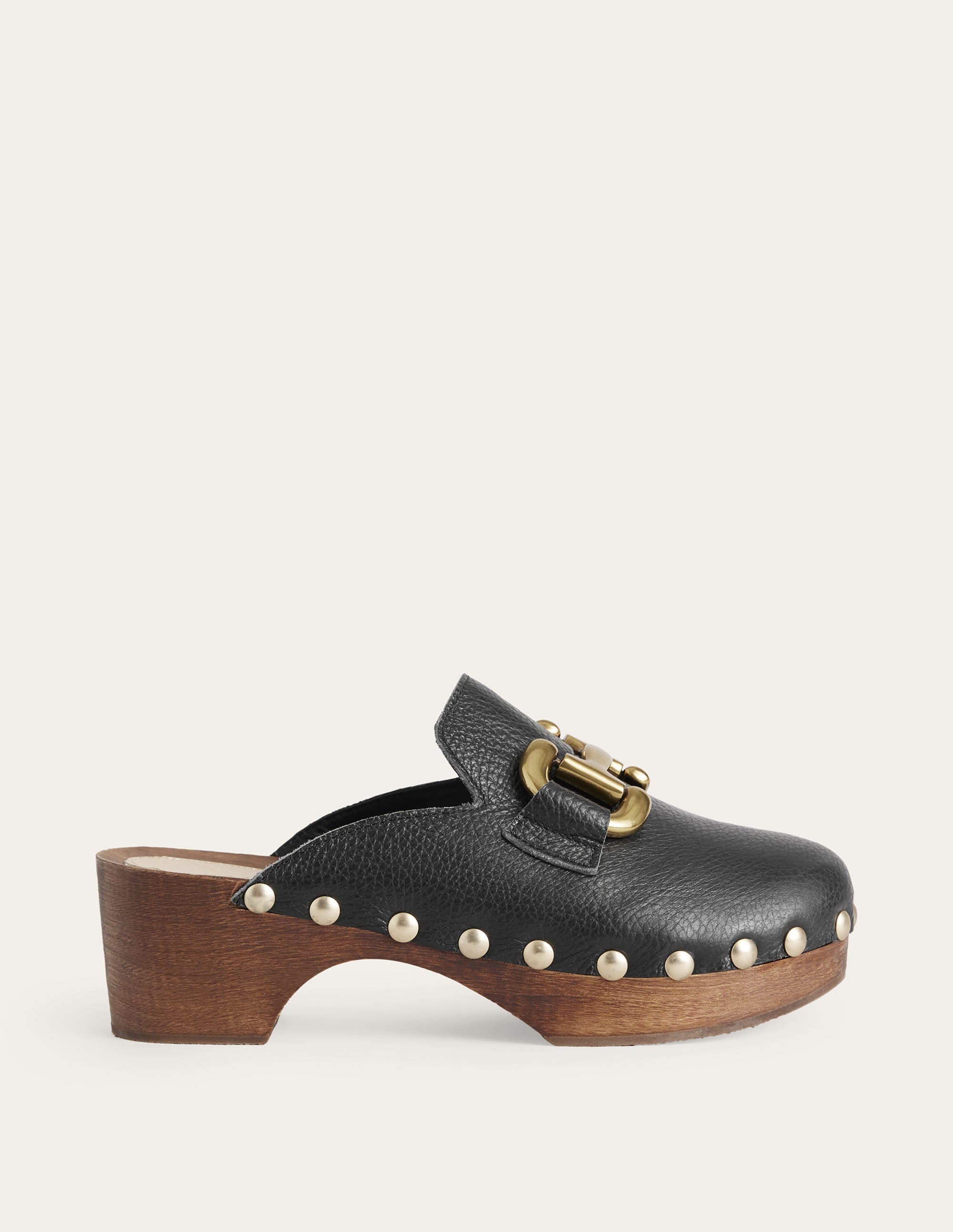 Iris Snaffle Heeled Clogs-Black Tumbled Leather - Image 2