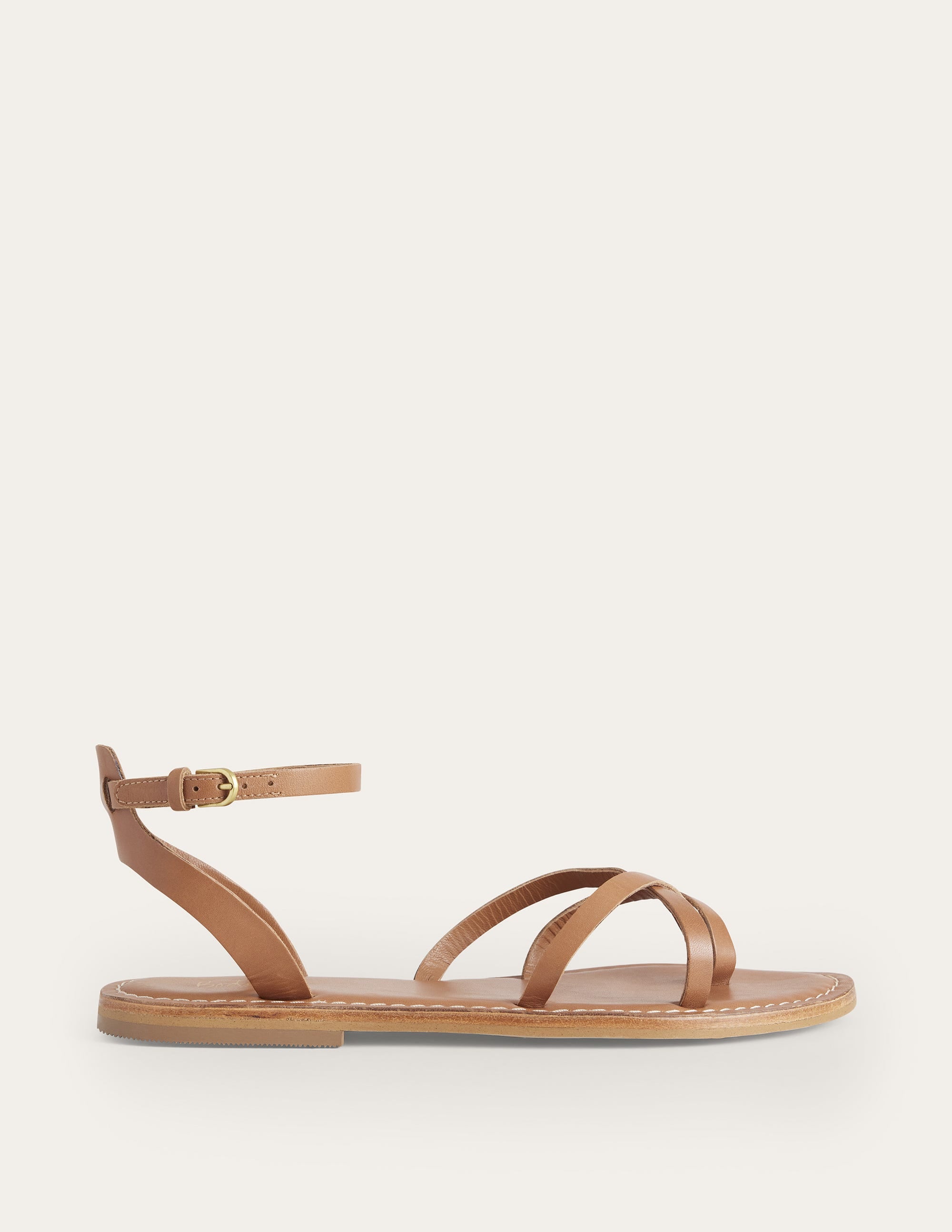 Sandales plates simples-Cuir fauve - Image 1