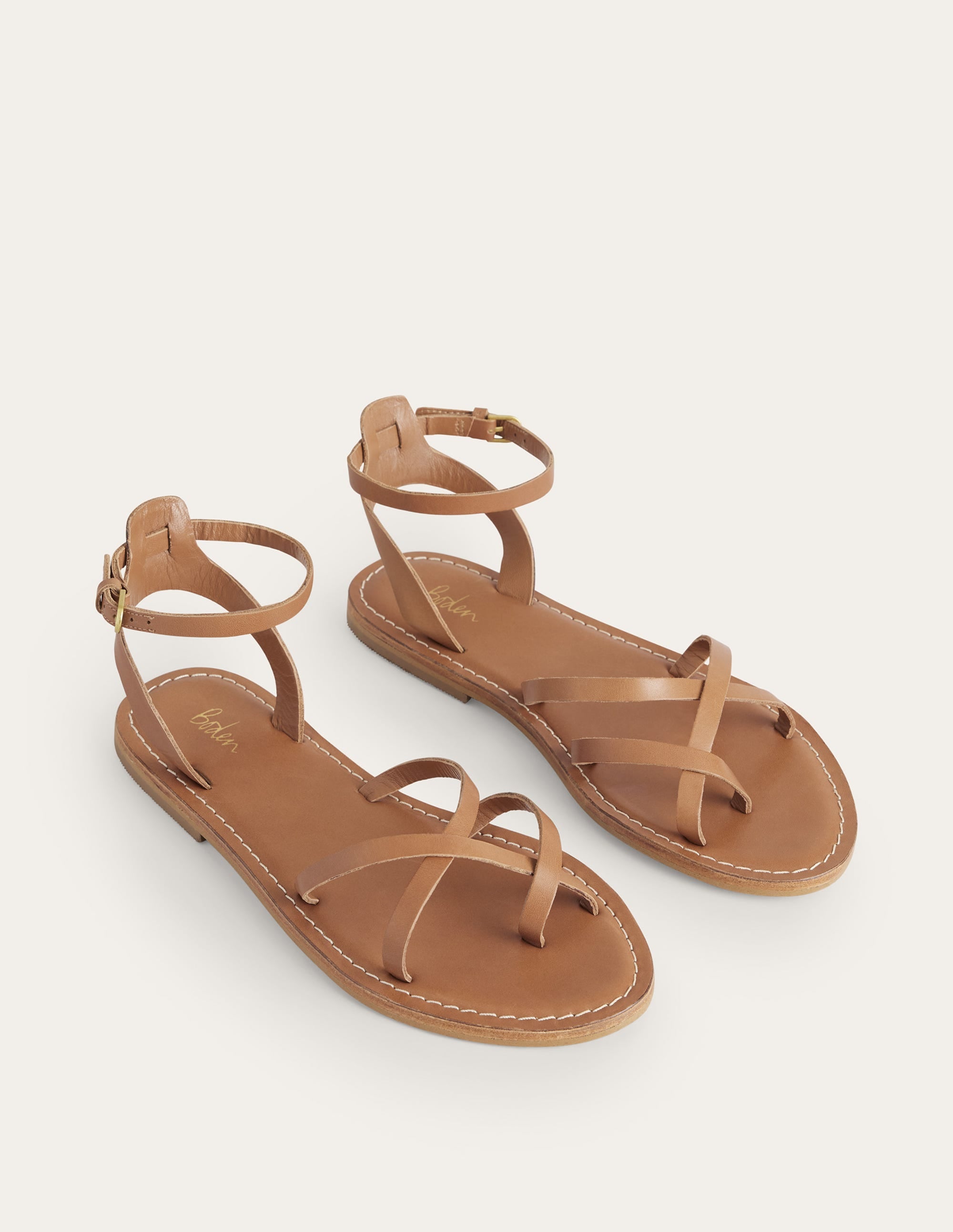Sandales plates simples-Cuir fauve - Image 2