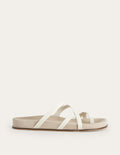 Flache Sandalen mit bunten Riemchen-Ecru, Leder