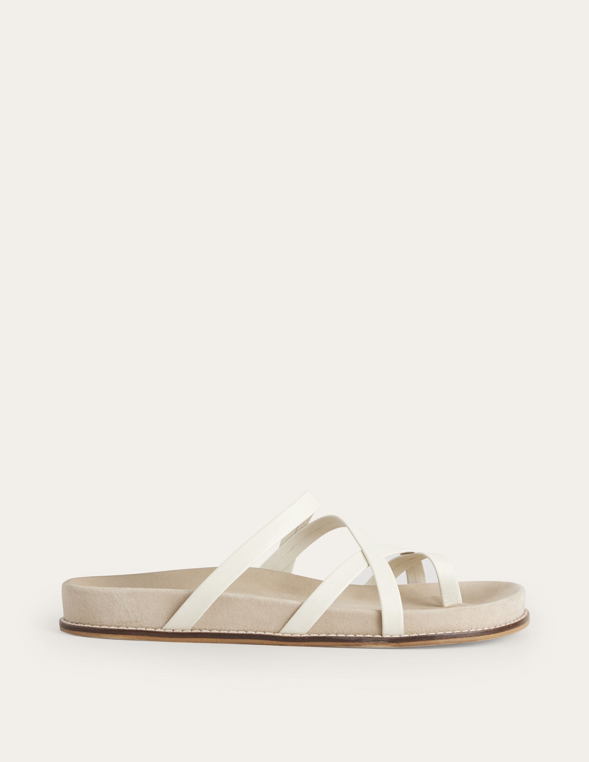 Flache Sandalen mit bunten Riemchen-Ecru, Leder-1