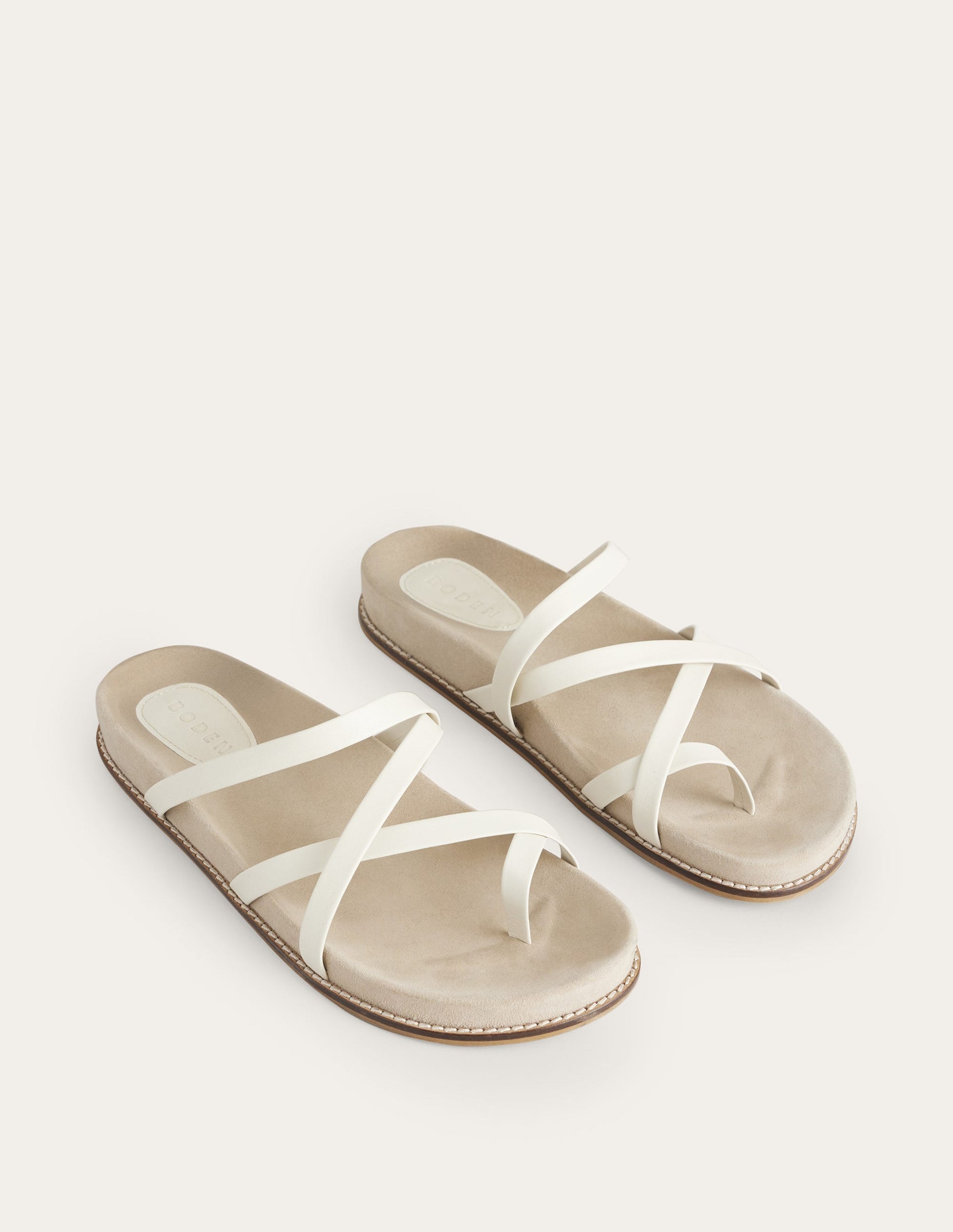 Flache Sandalen mit bunten Riemchen-Ecru, Leder-2