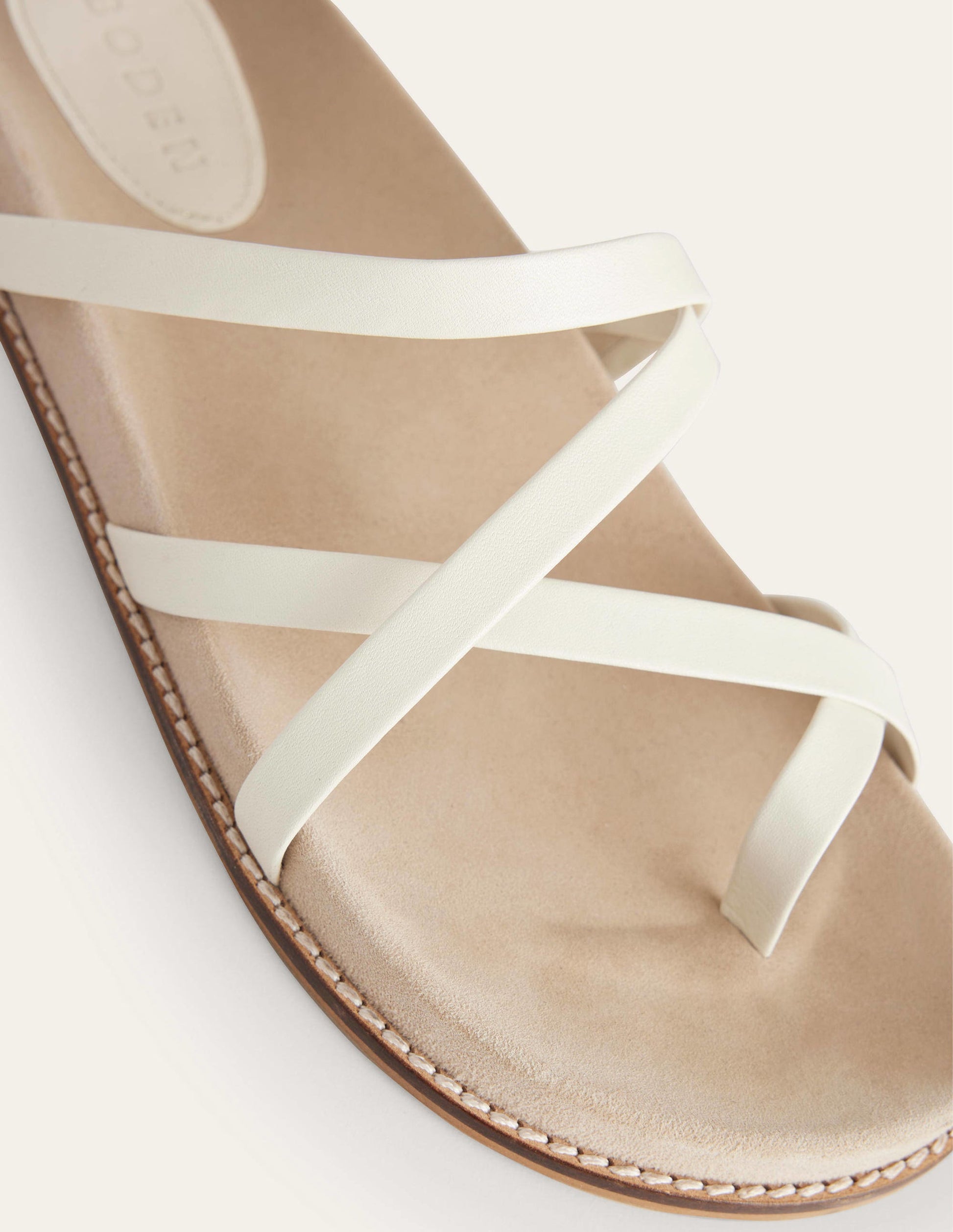 Flache Sandalen mit bunten Riemchen-Ecru, Leder-3