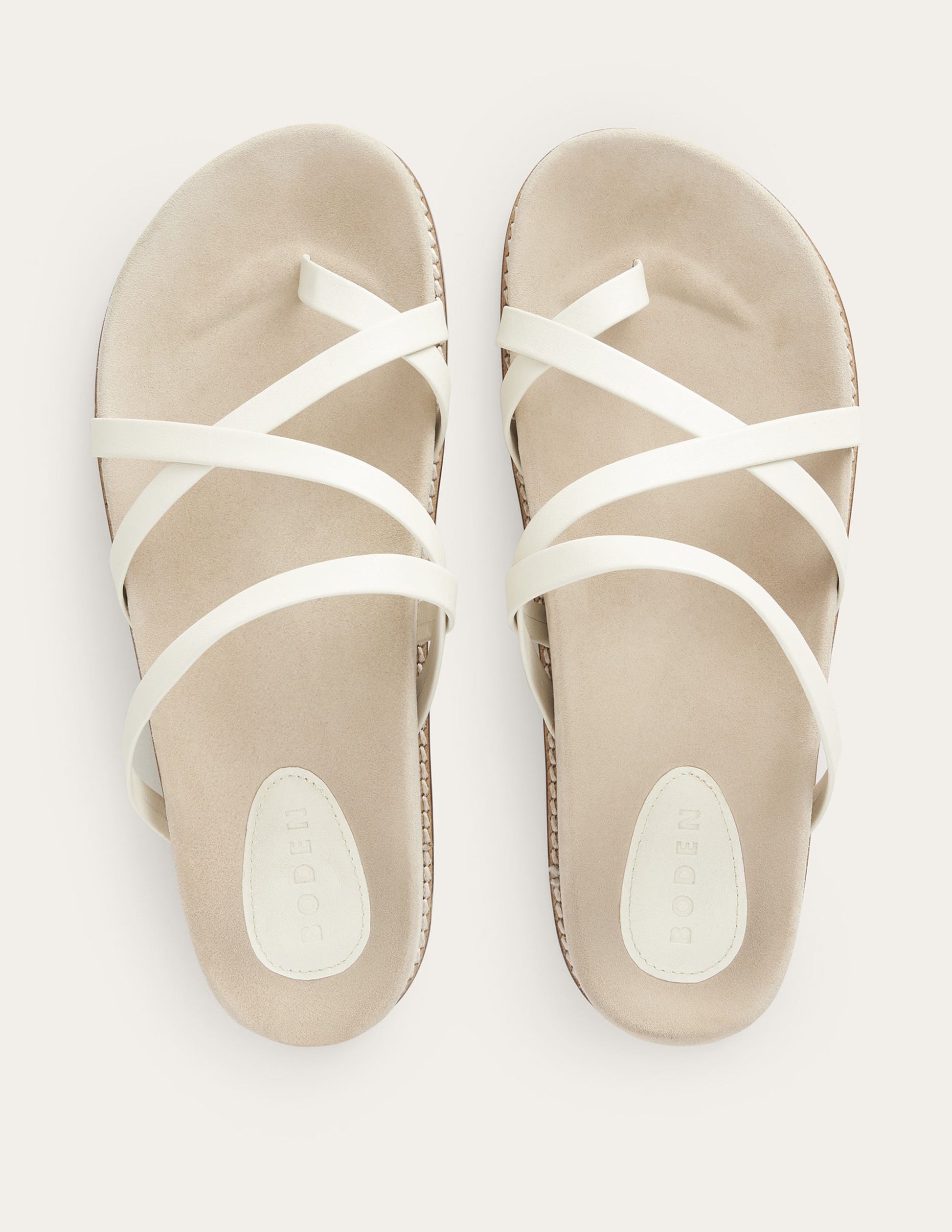 Flache Sandalen mit bunten Riemchen-Ecru, Leder-4