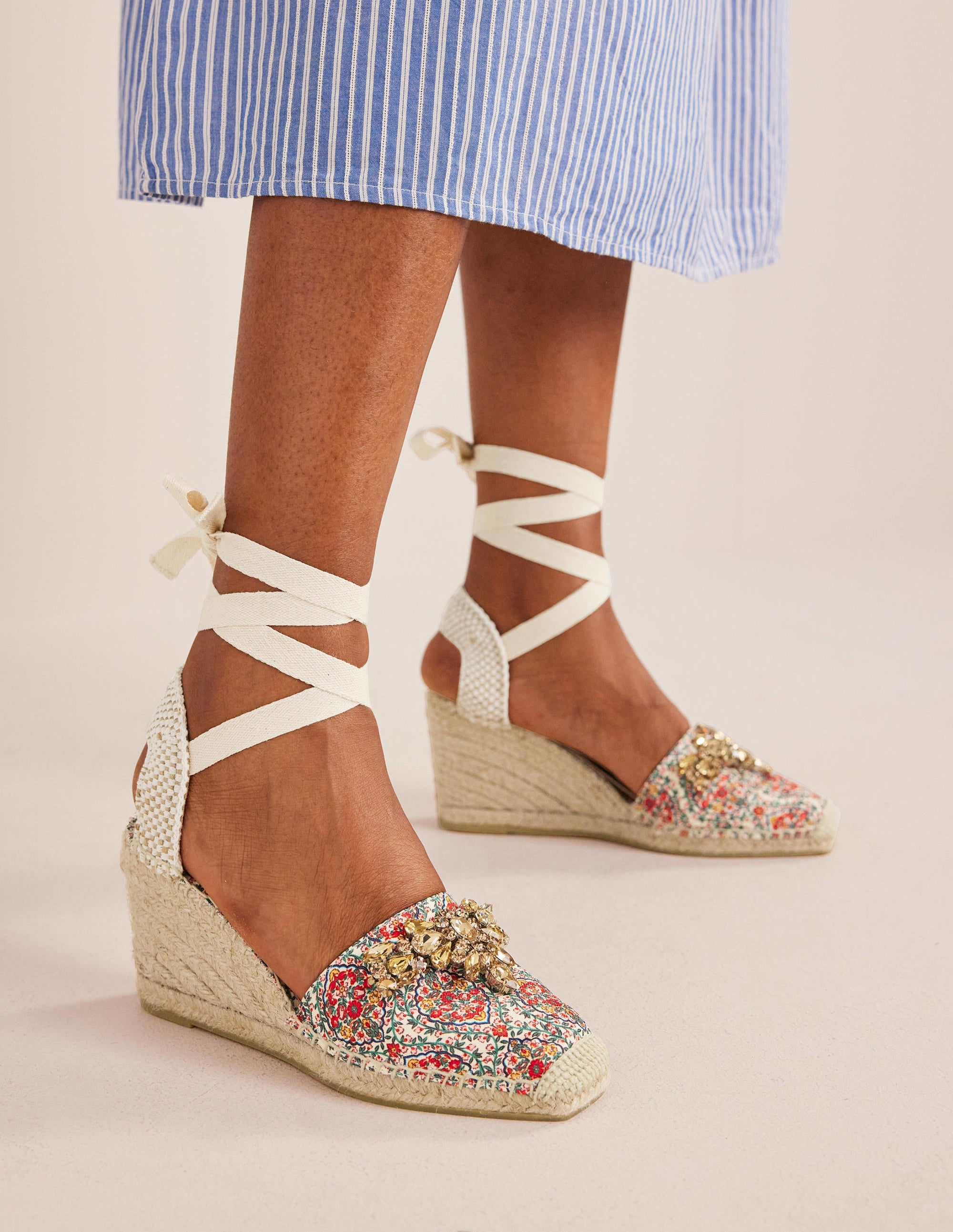Embellished Espadrille Wedges-Multi, Vine Terrace - Image 1