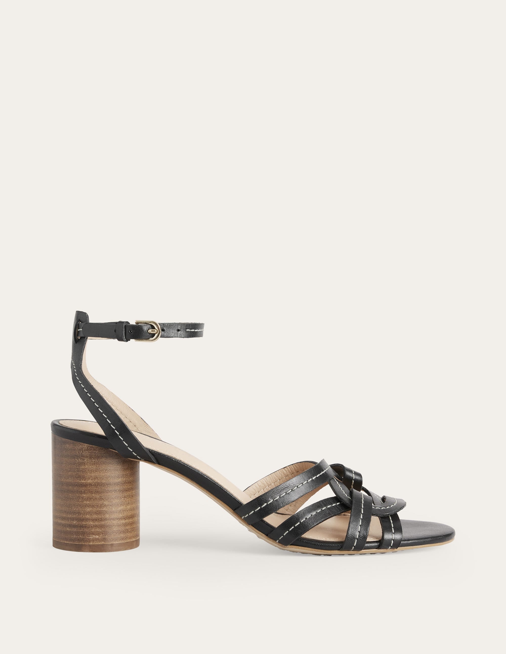 Sandales à talons et brides multiples-Cuir noir - Image 1