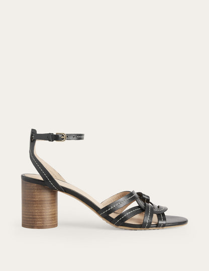 Absatzsandalen mit überkreuzten Riemen-Schwarz, Leder-1
