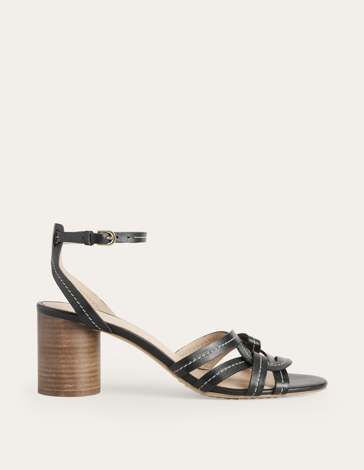 Multi Strap Heeled Sandals-Black Leather