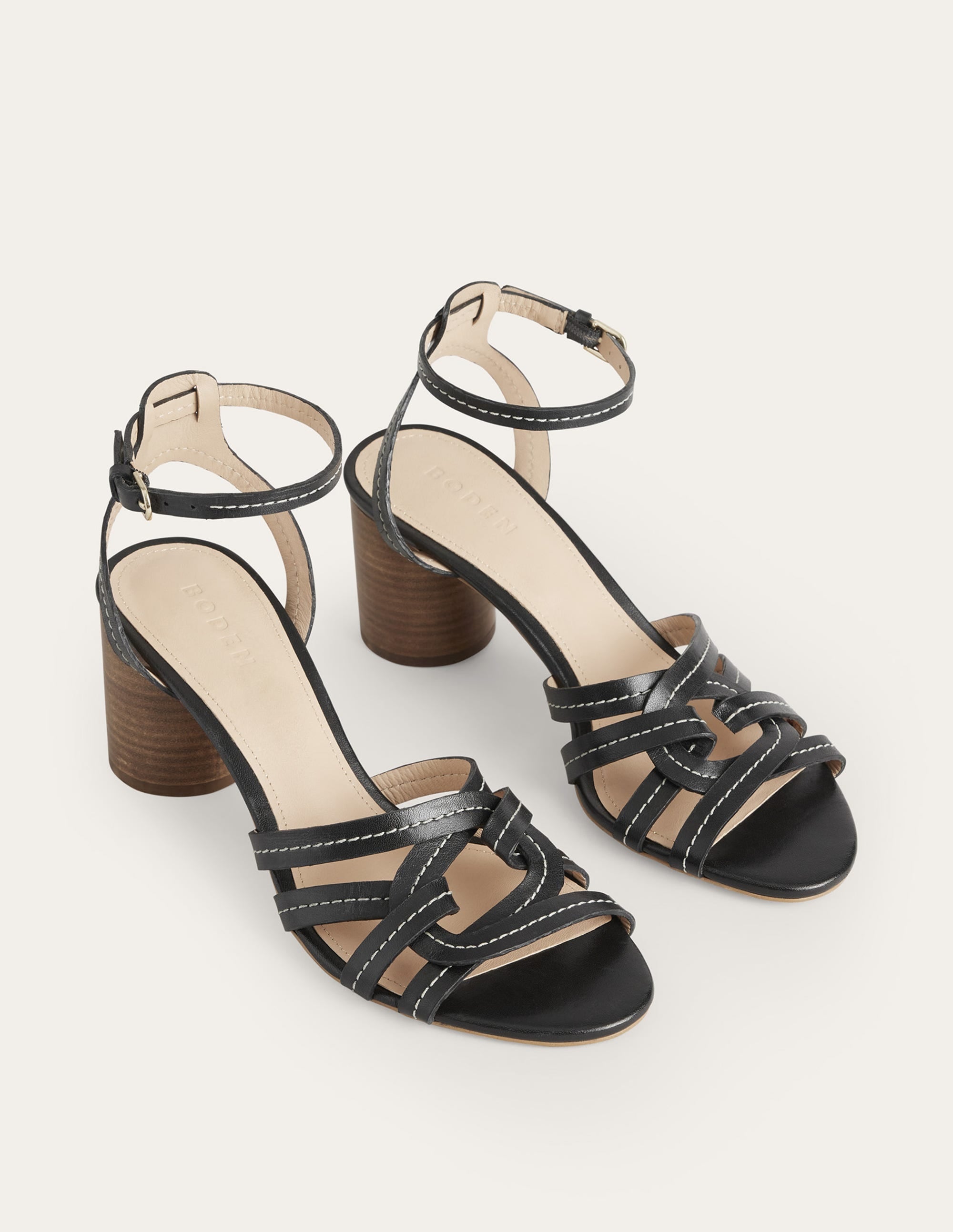 Sandales à talons et brides multiples-Cuir noir - Image 2