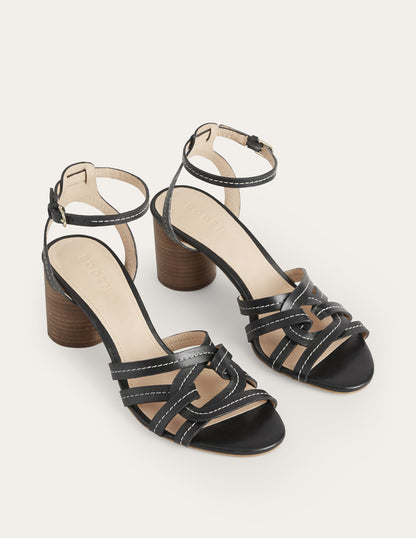 Absatzsandalen mit überkreuzten Riemen-Schwarz, Leder-2