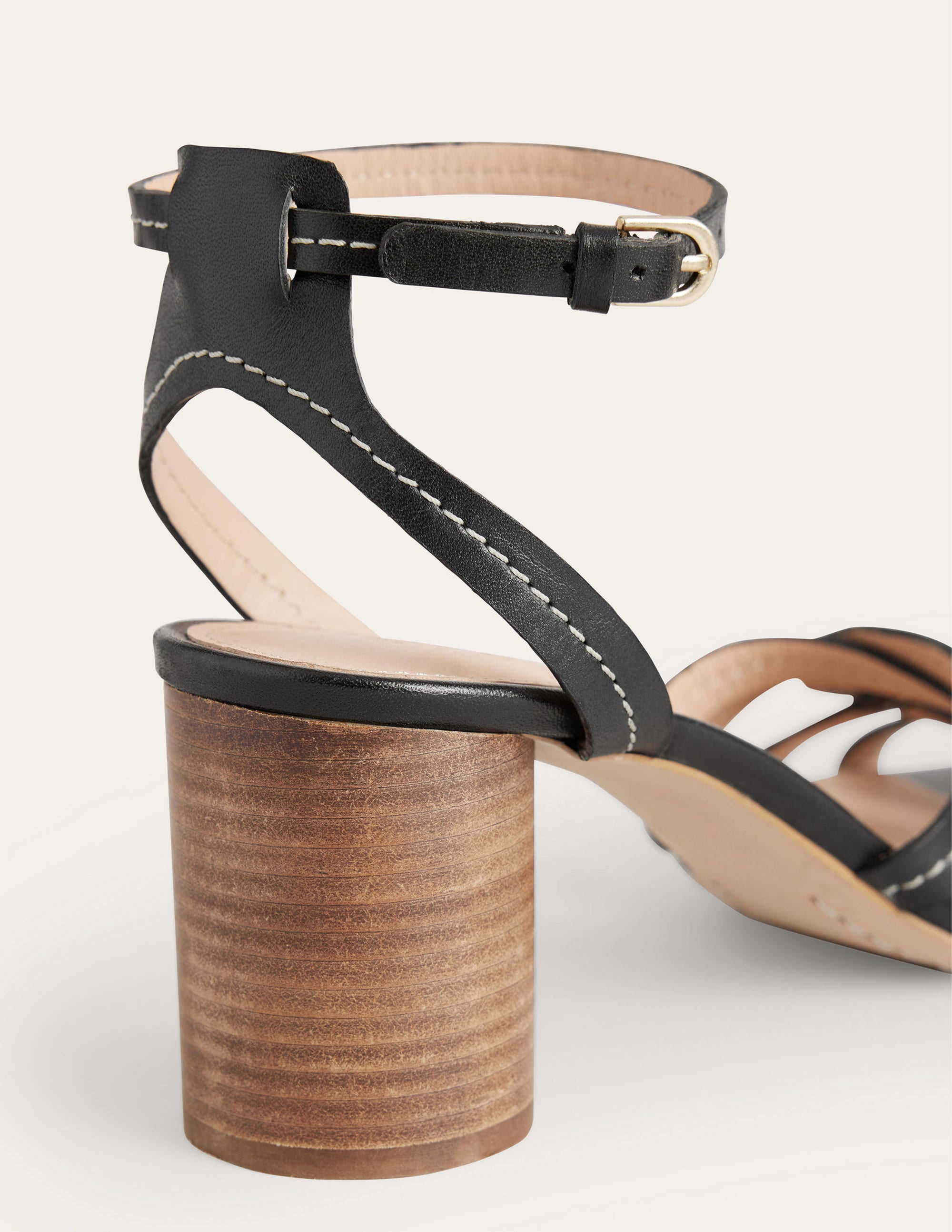 Sandales à talons et brides multiples-Cuir noir - Image 3