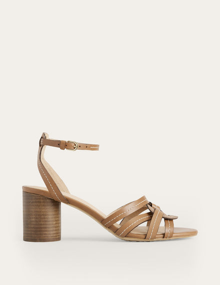 Absatzsandalen mit überkreuzten Riemen-Hellbraun, Glattleder