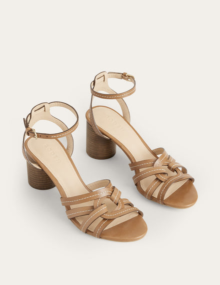 Absatzsandalen mit überkreuzten Riemen-Hellbraun, Glattleder