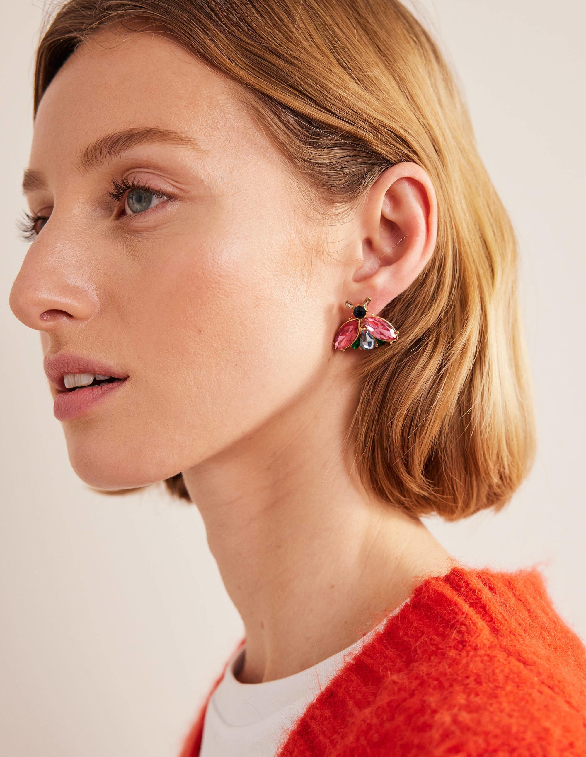 Clous d'oreilles ornementés en forme d'abeille-Rose & vert - Image 1