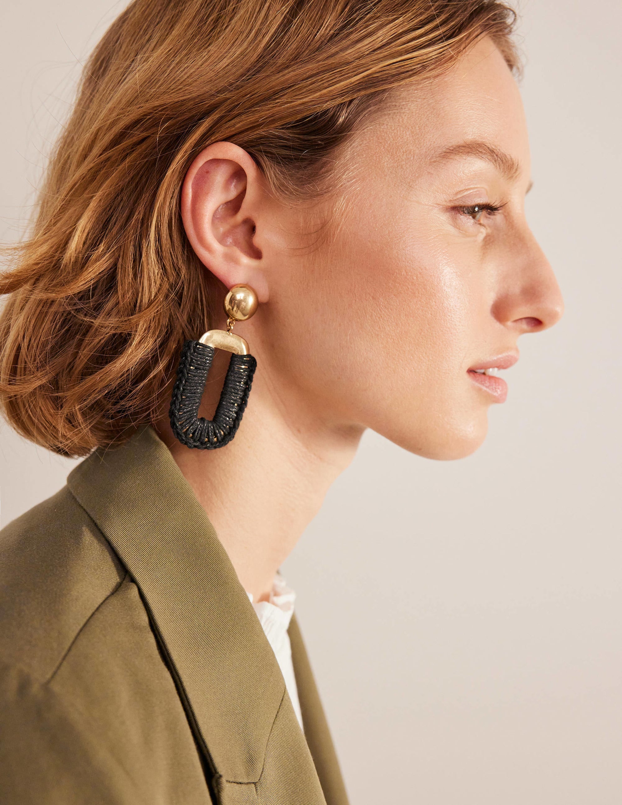 Wrapped Rectangle Earrings-Black - Image 1