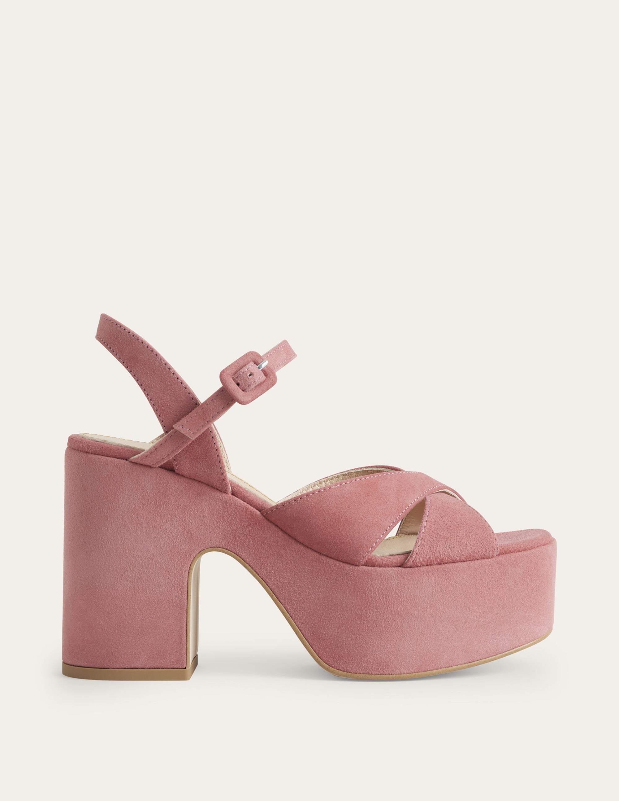 Compensées à plateformes et brides croisées-Daim rose poudré - Image 2