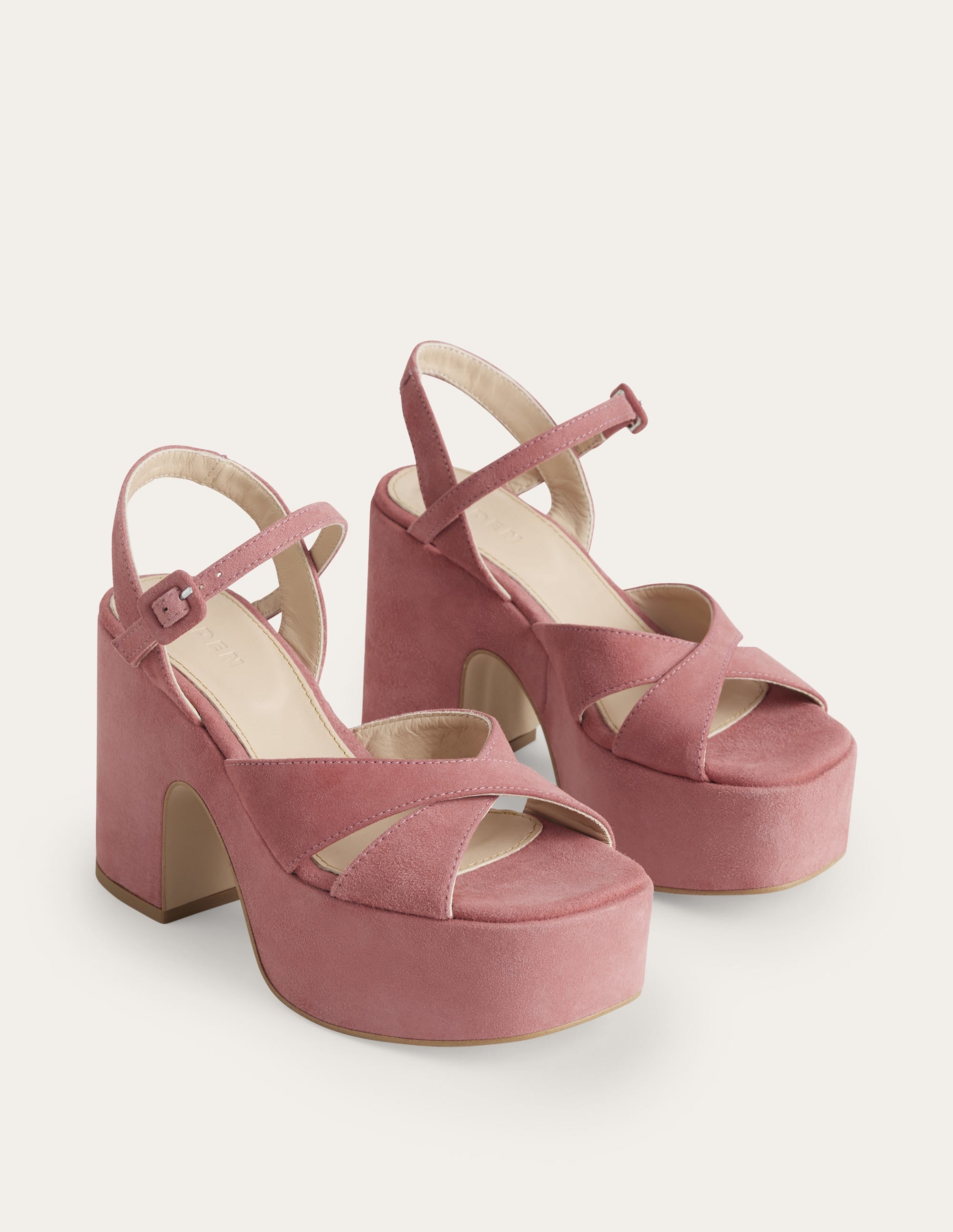 Compensées à plateformes et brides croisées-Daim rose poudré - Image 3