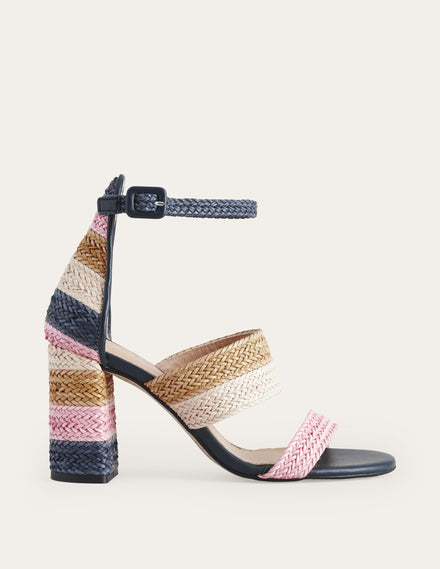 Absatzsandalen mit Webstreifen-Bunt