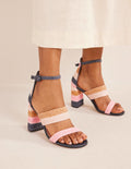 Woven Striped Heeled Sandals-Multi