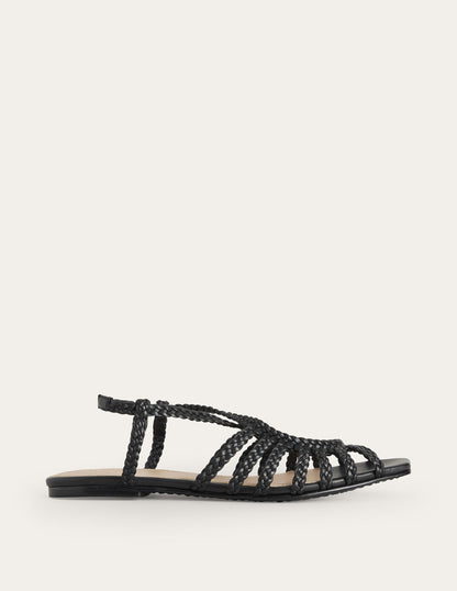 Flache Sandalen mit Webriemchen-Schwarz-2
