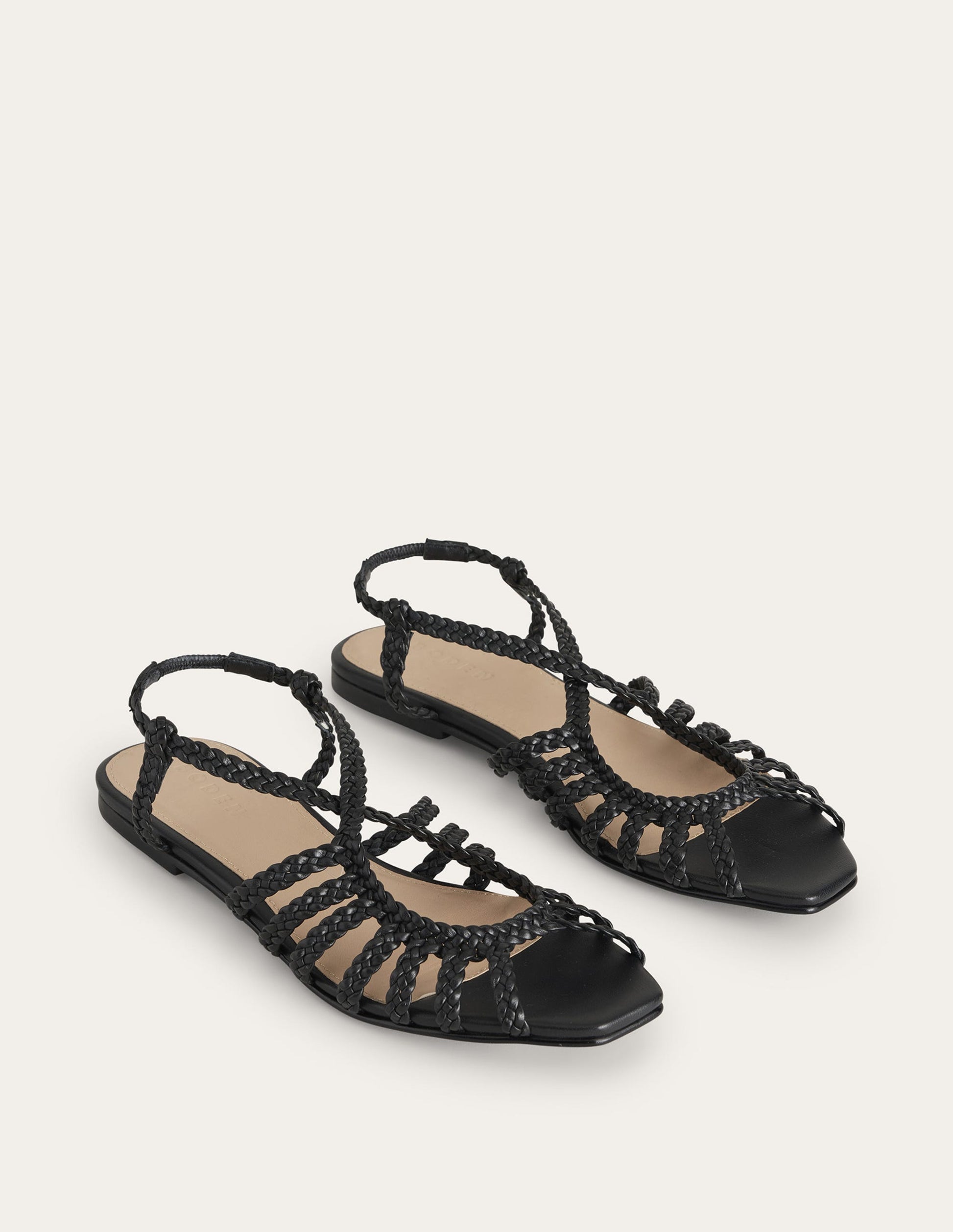 Flache Sandalen mit Webriemchen-Schwarz-3