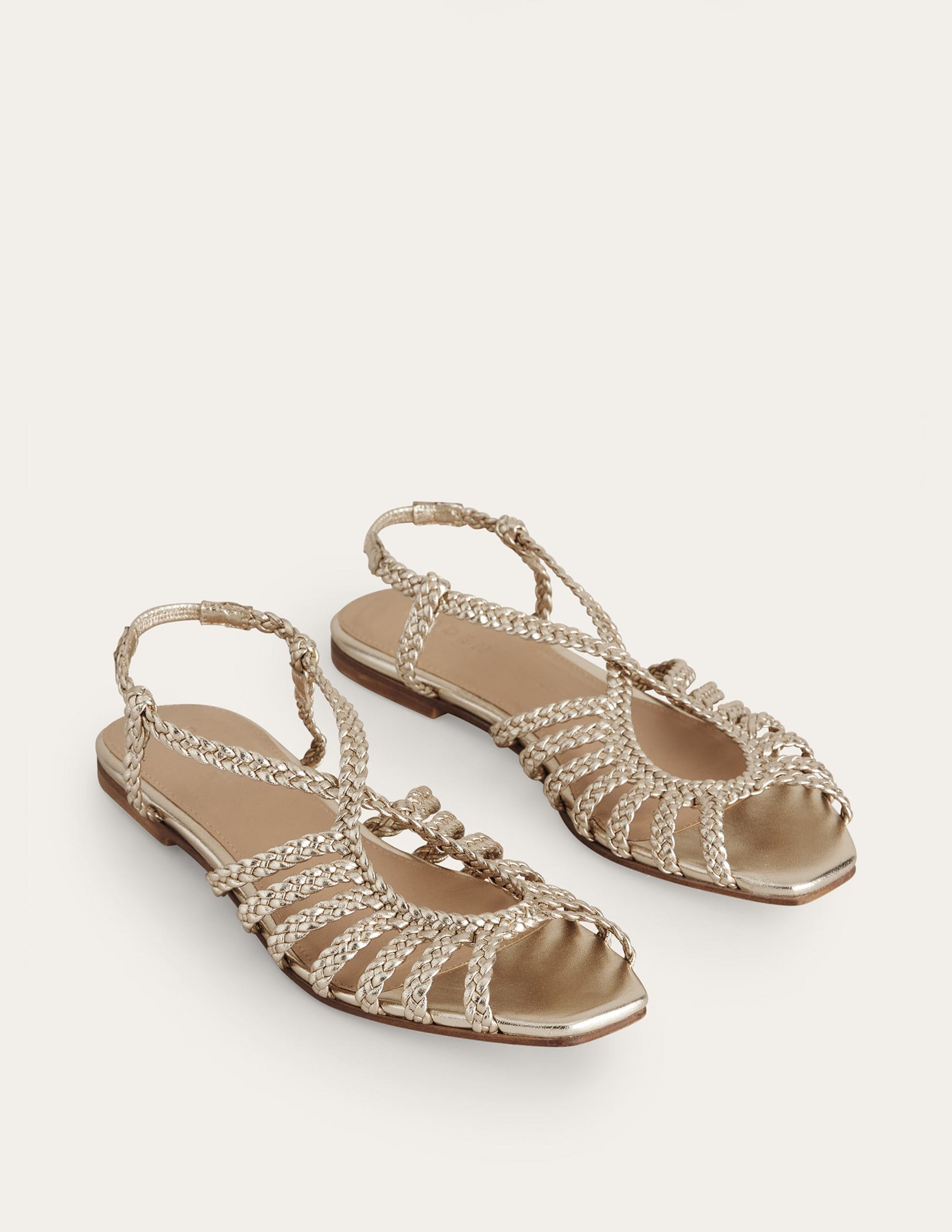 Flache Sandalen mit Webriemchen-Gold-3