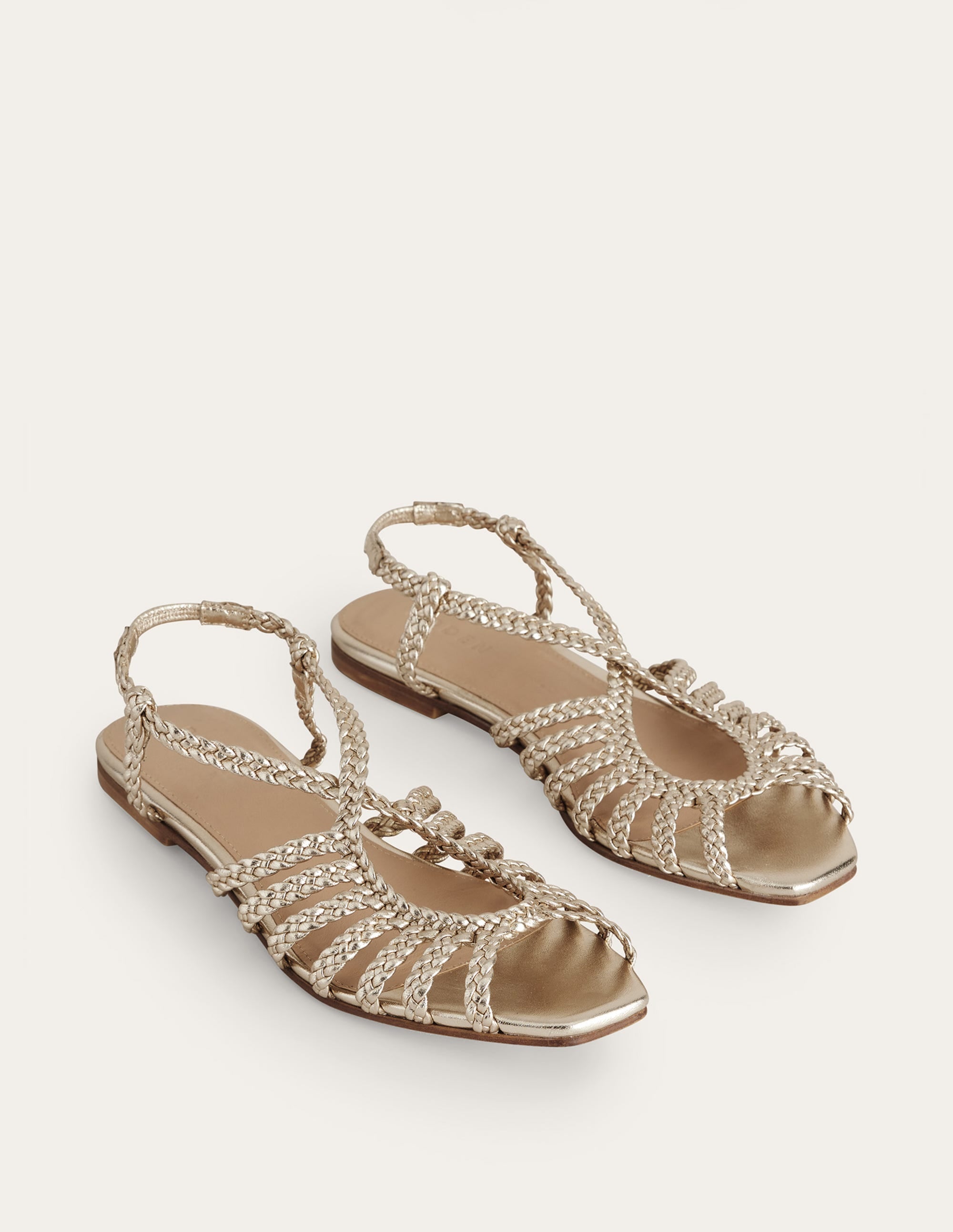 Flache Sandalen mit Webriemchen-Gold - Image 3