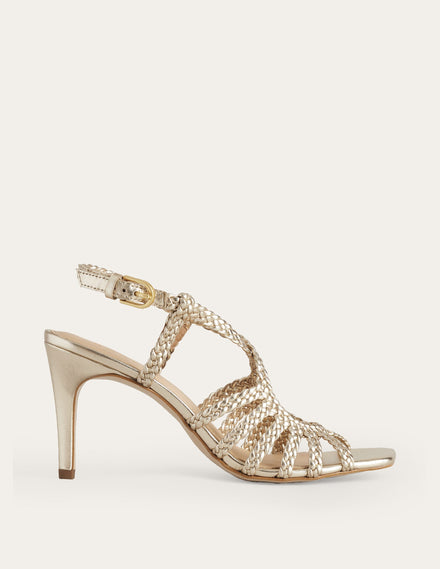 Absatzsandalen mit Webriemen-Gold