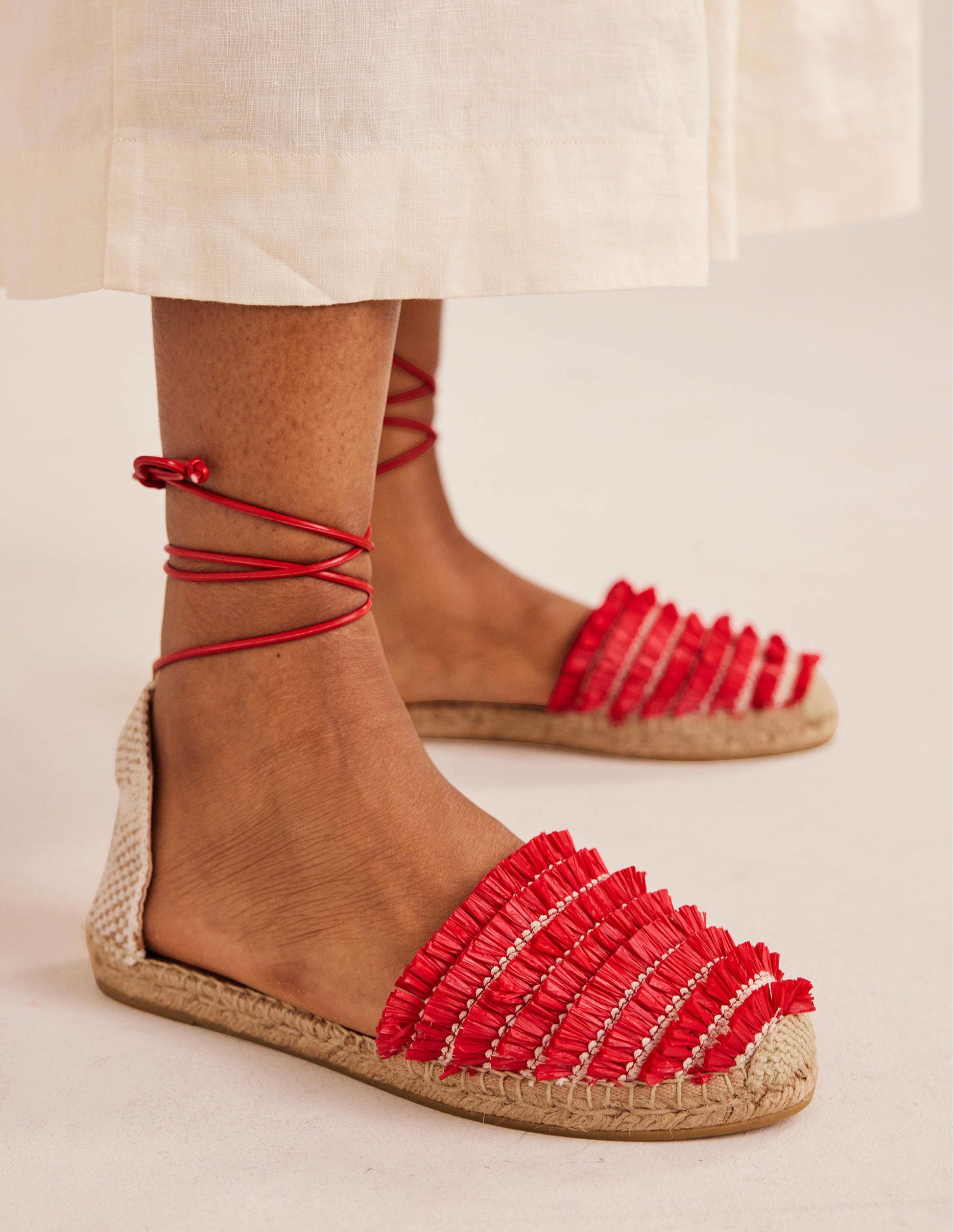 Flache Espadrilles mit Fransen-Zinnoberrot-1