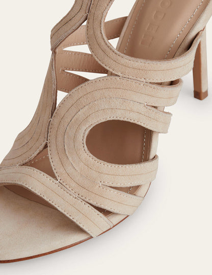 Absatzsandalen mit Cut-out-Hellbeige, Veloursleder-4