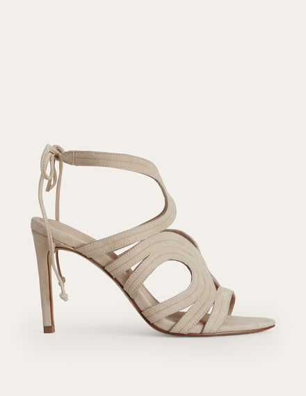 Absatzsandalen mit Cut-out-Hellbeige, Veloursleder