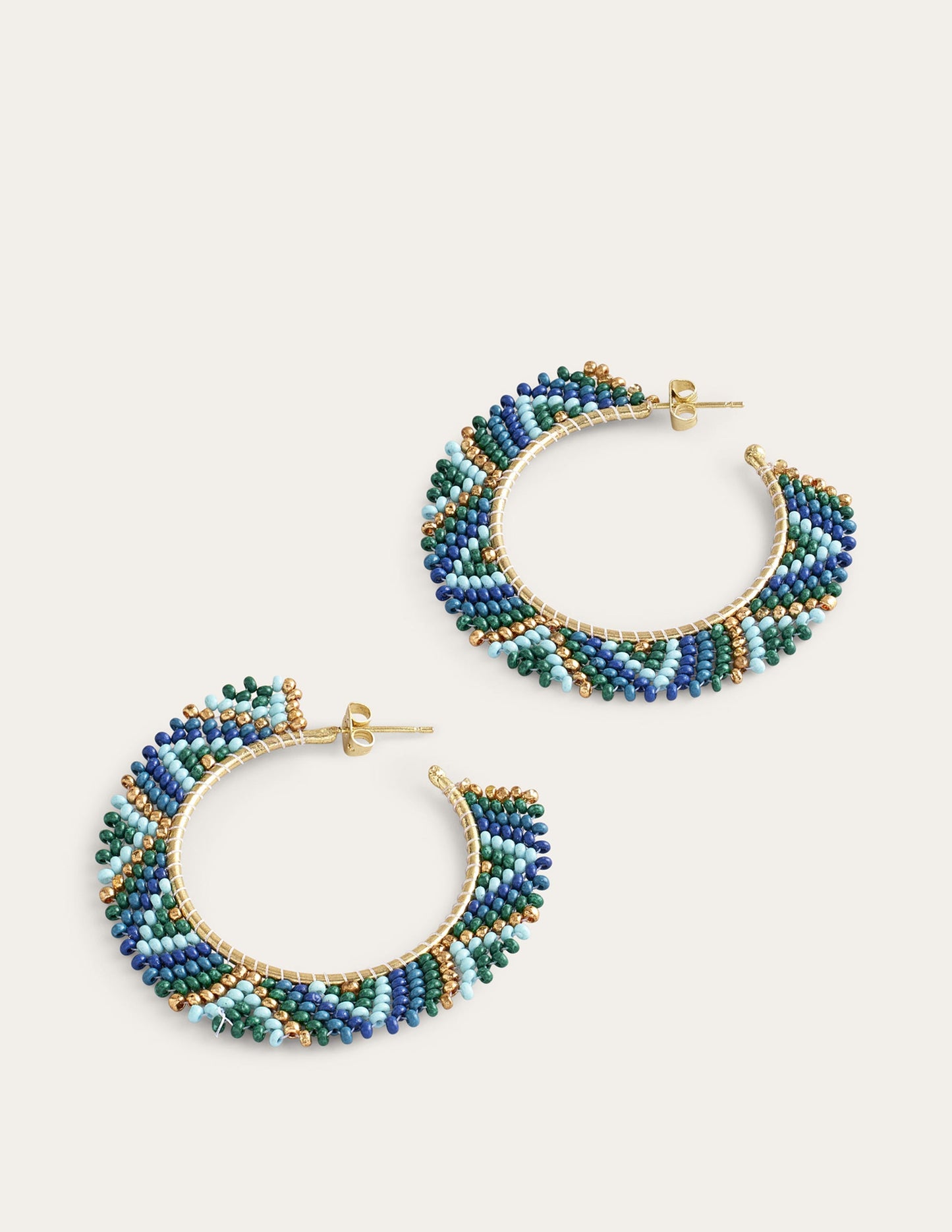 Beaded Boho Metal Hoops-Blue Multi