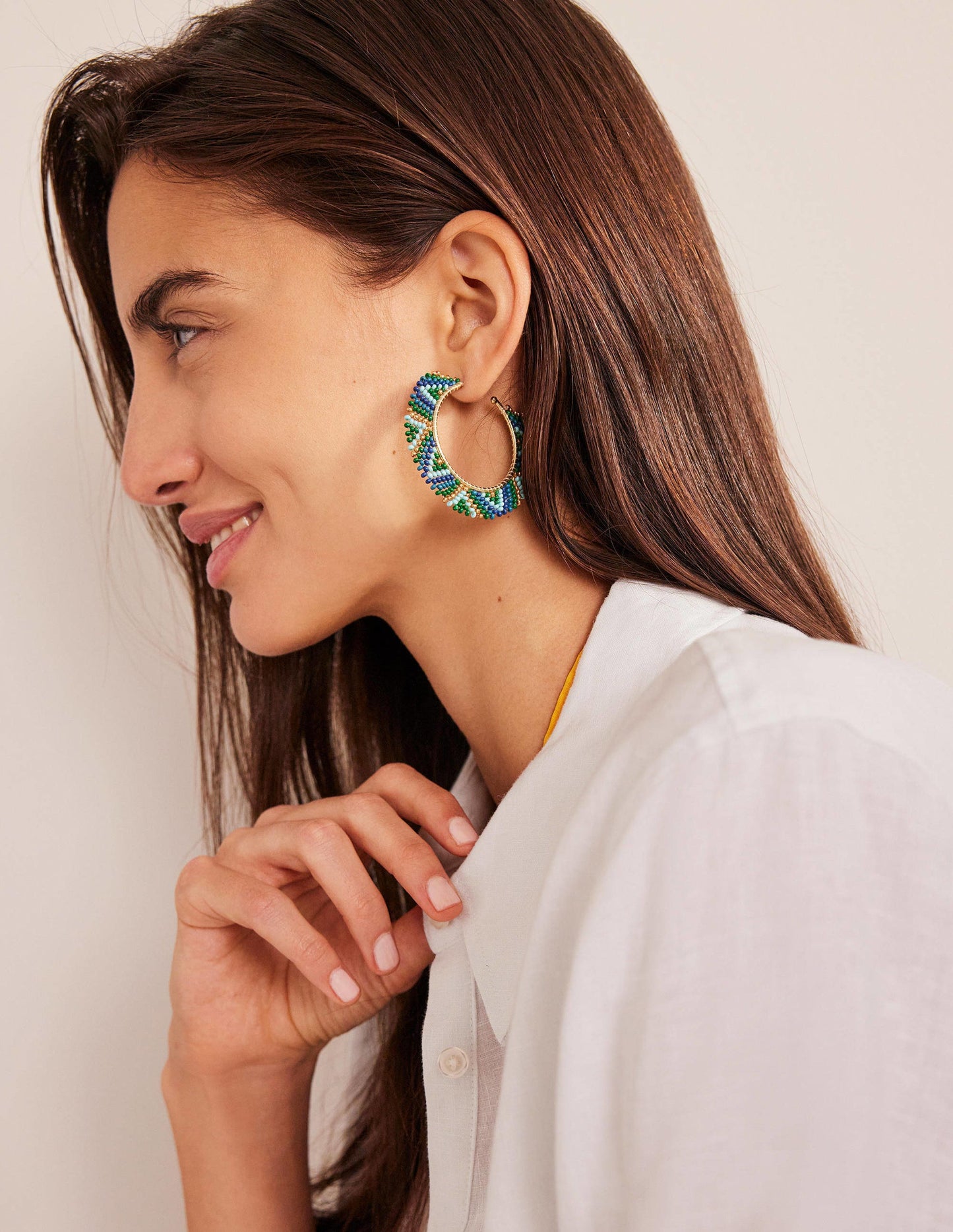 Beaded Boho Metal Hoops-Blue Multi