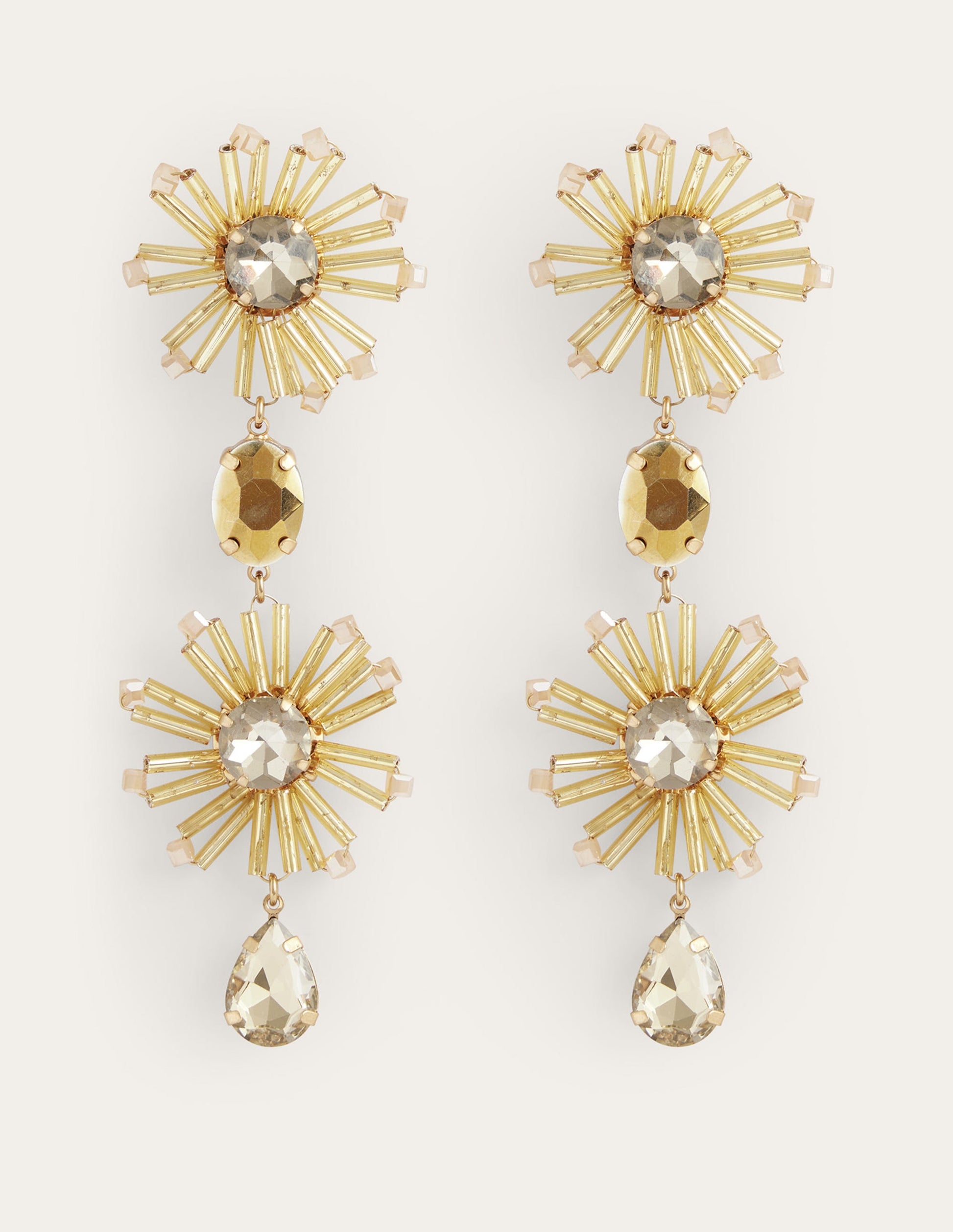 Hängeohrringe mit Blumenperlen-Gold-4