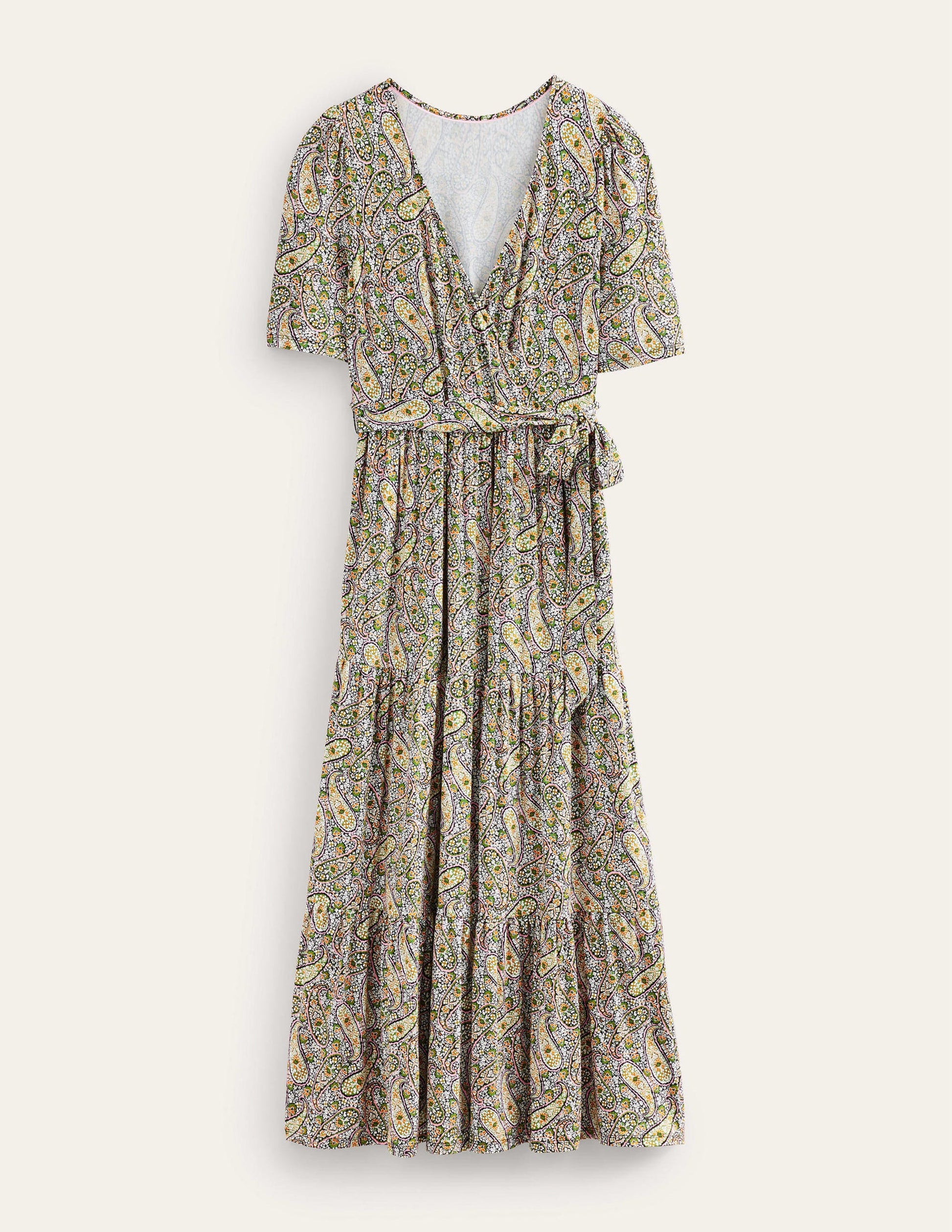 Tiered Wrap Jersey Maxi Dress-Park Ranger, Paisley Blooms-6